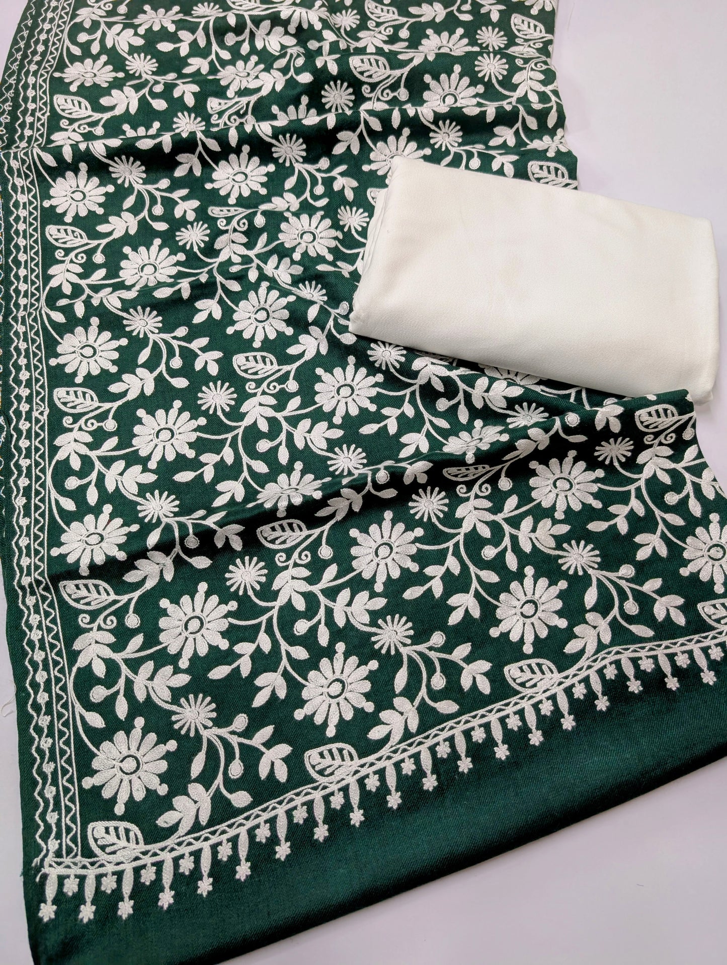 Pashmina 3 Piece Suit | Embroidered Shawl with Plain Suit Marina