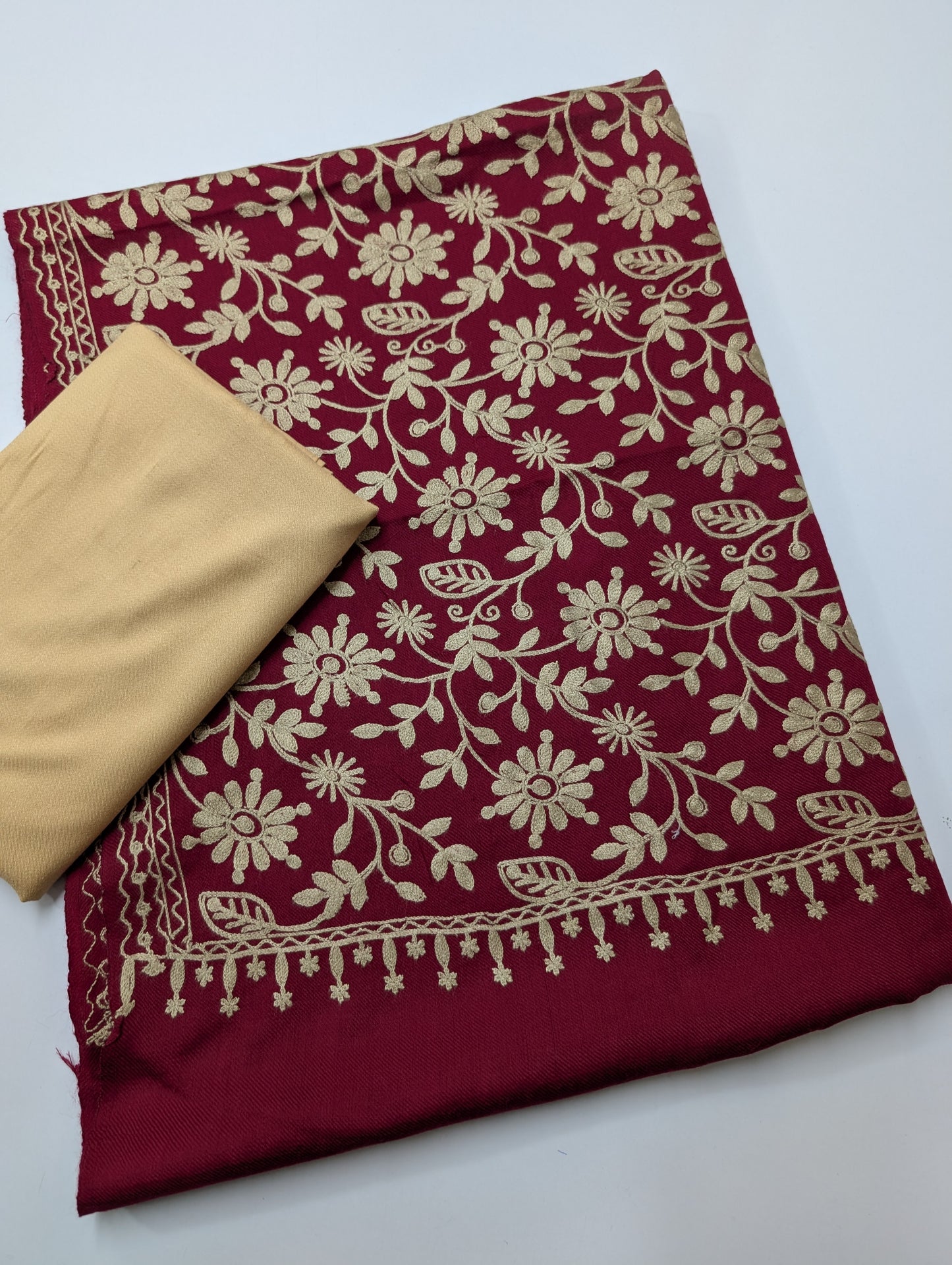 Pashmina 3 Piece Suit | Embroidered Shawl with Plain Suit Marina