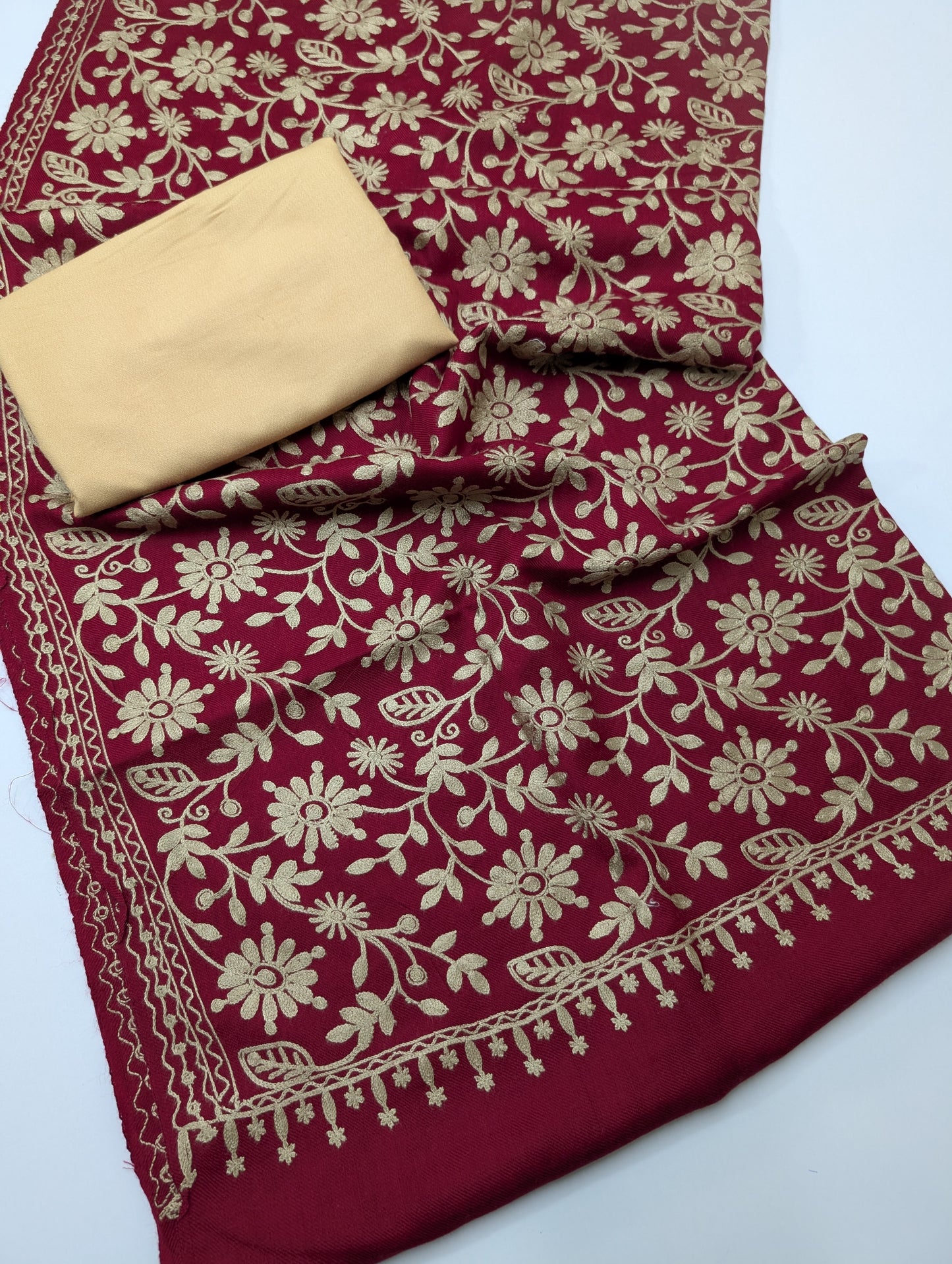 Pashmina 3 Piece Suit | Embroidered Shawl with Plain Suit Marina