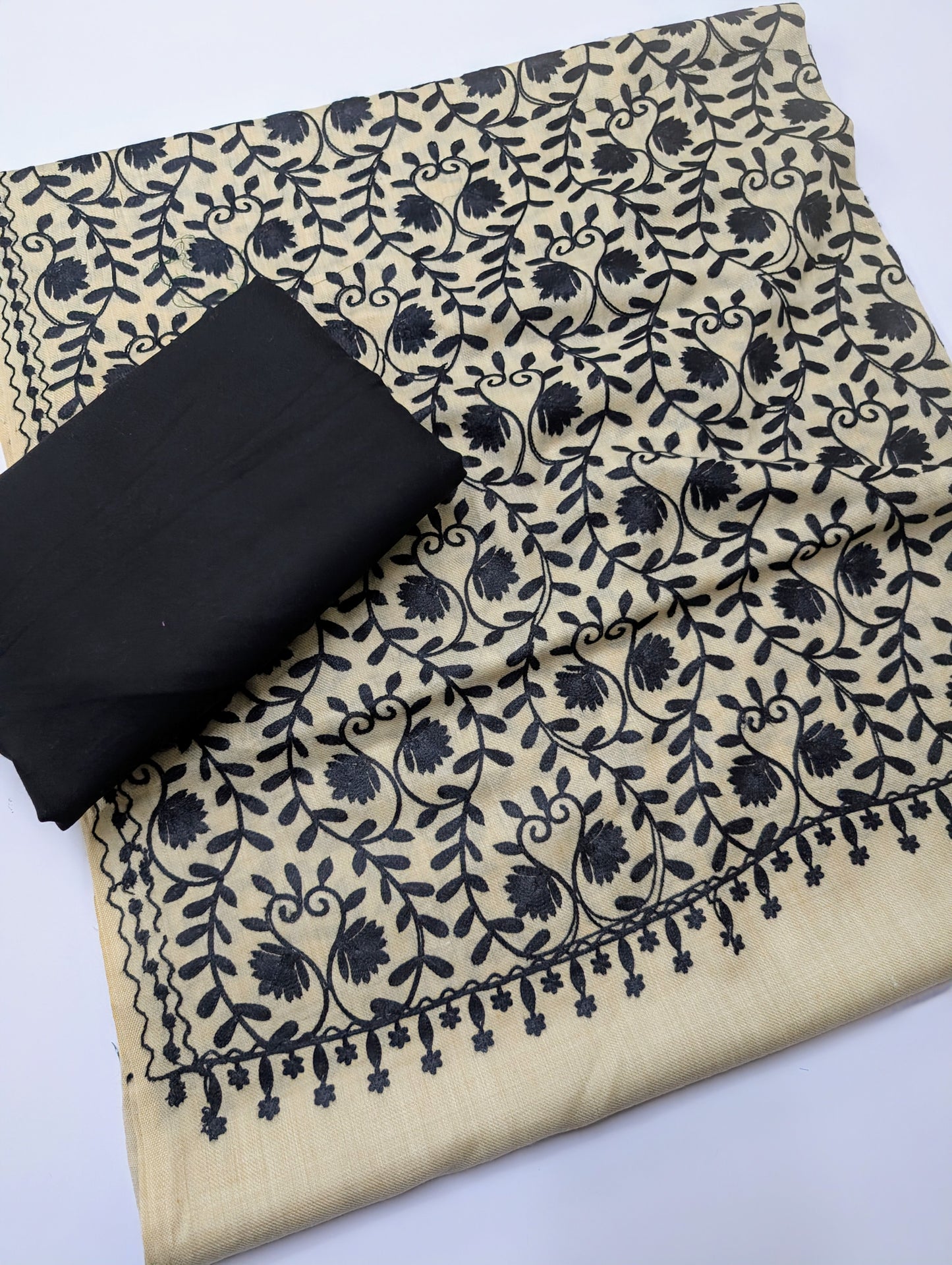 Pashmina 3 Piece Suit | Embroidered Shawl with Plain Suit Marina