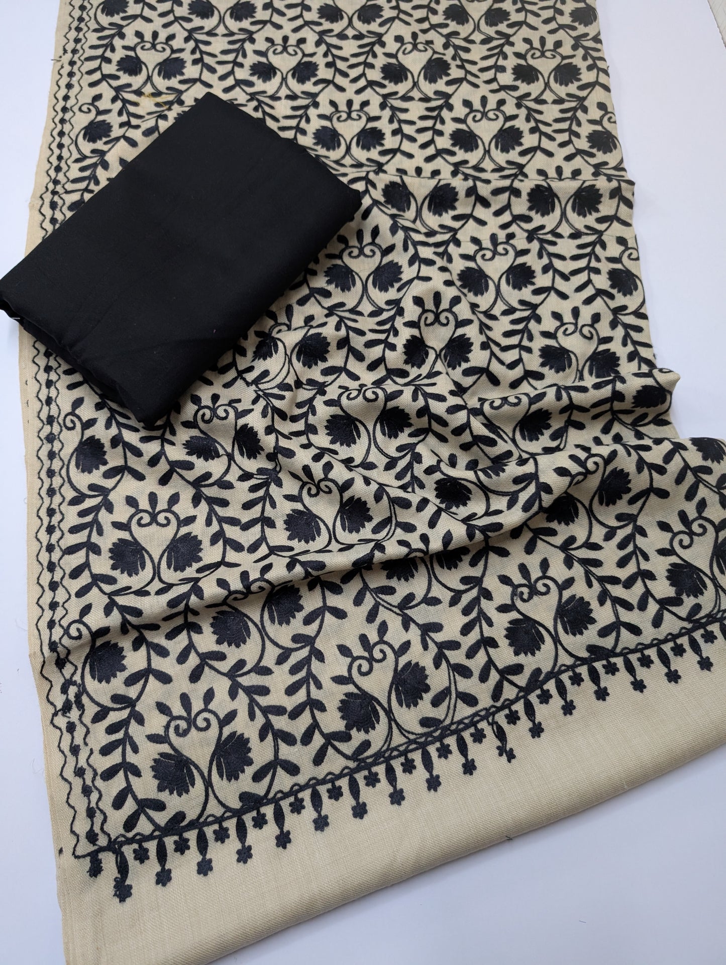 Pashmina 3 Piece Suit | Embroidered Shawl with Plain Suit Marina