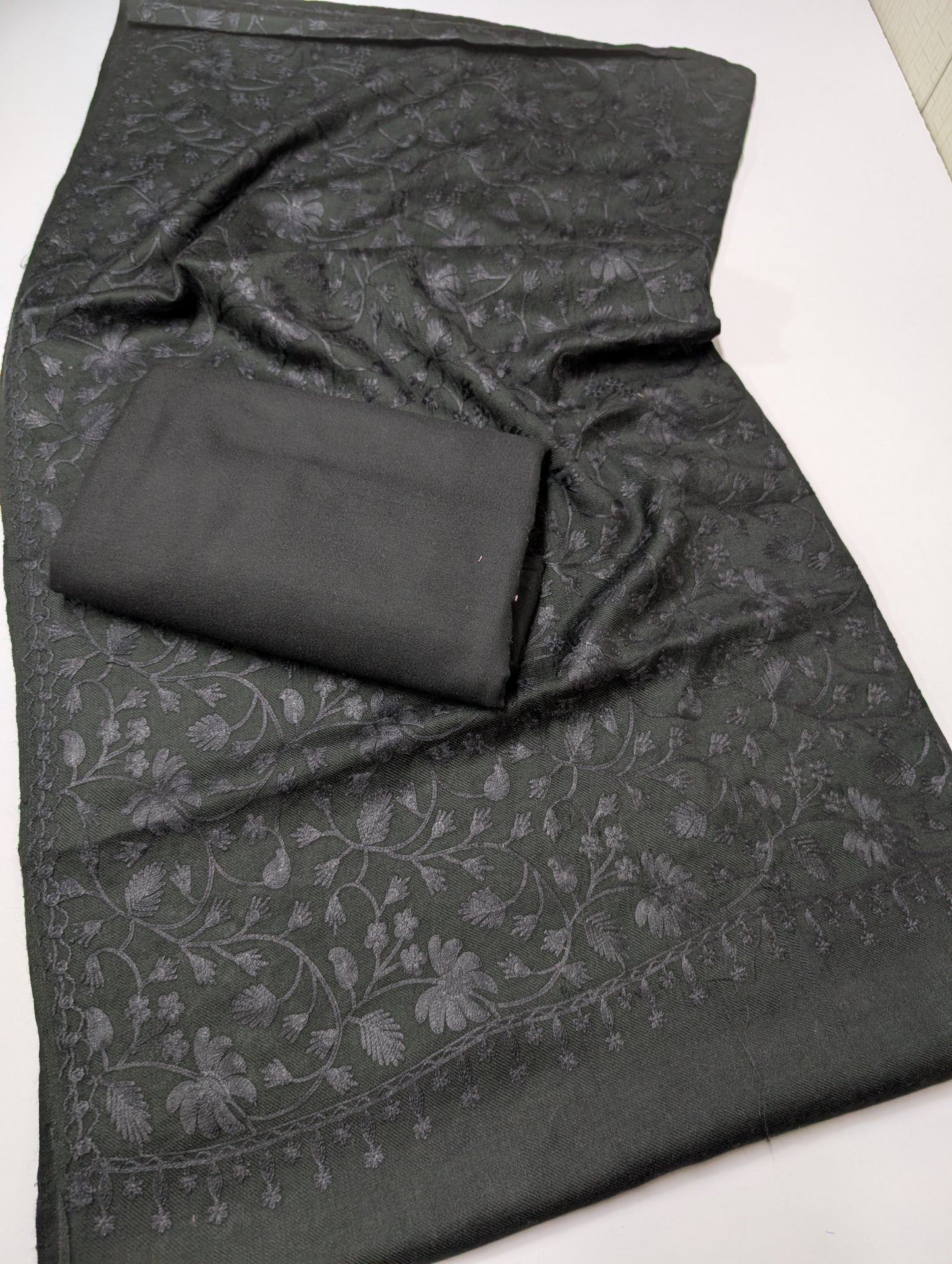 Pashmina 3 Piece Suit | Embroidered Shawl with Plain Suit Marina