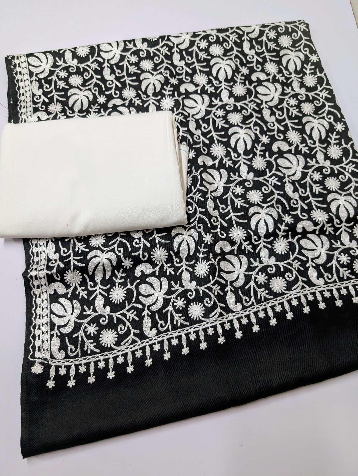Pashmina 3 Piece Suit | Embroidered Shawl with Plain Suit Marina