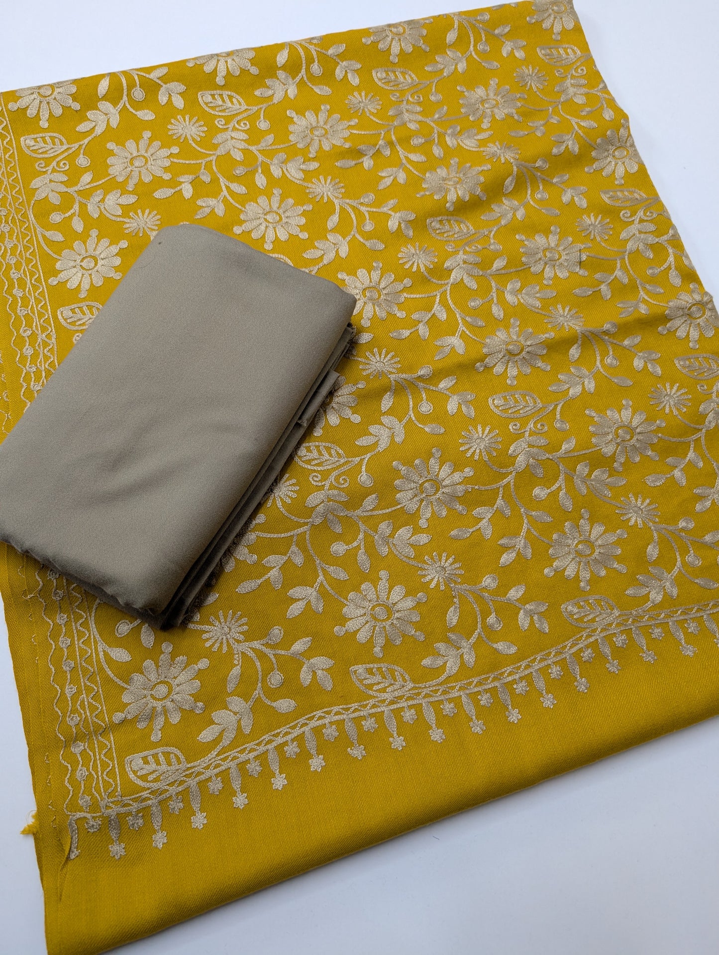 Pashmina 3 Piece Suit | Embroidered Shawl with Plain Suit Marina