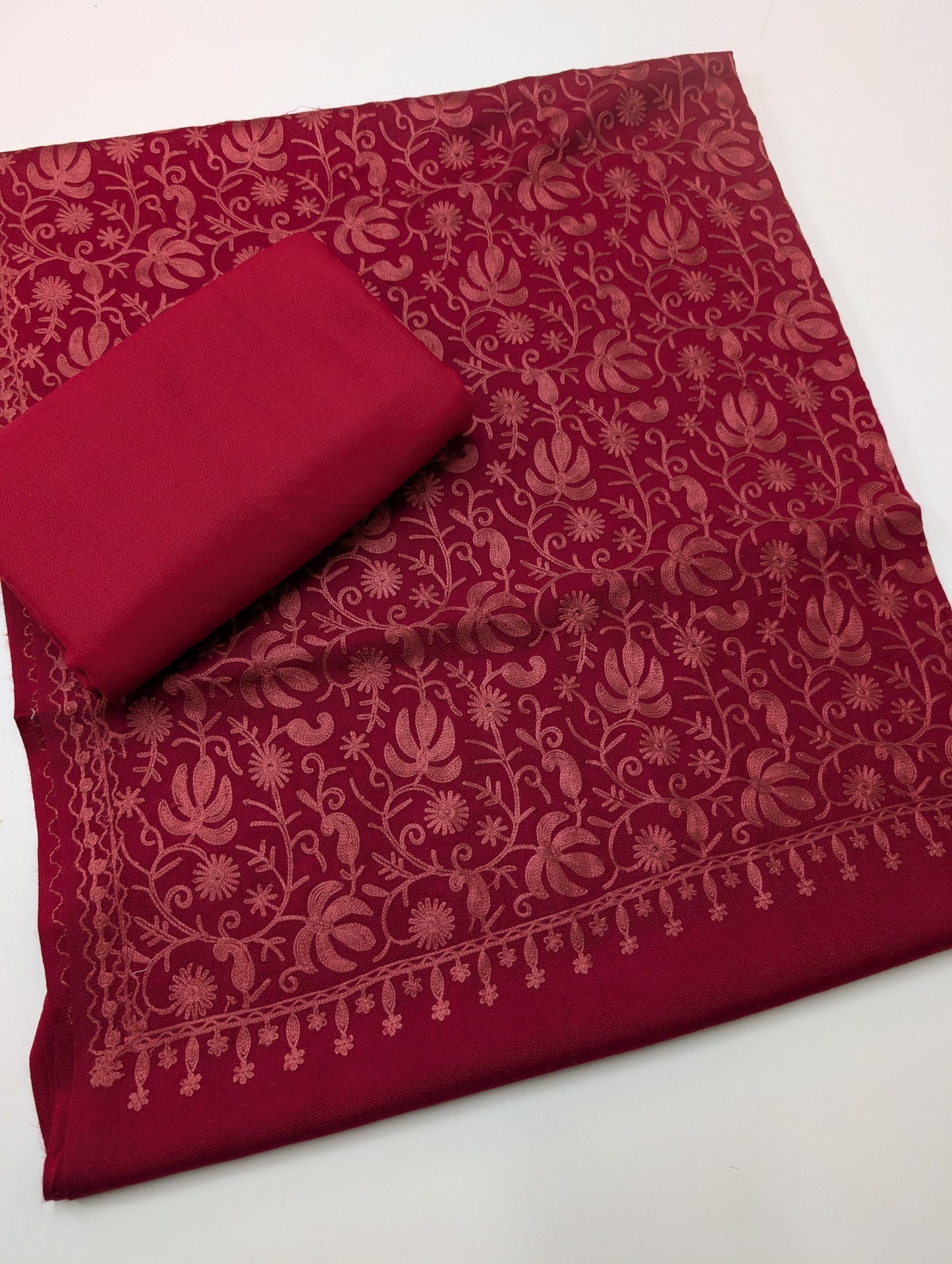 Pashmina 3 Piece Suit | Embroidered Shawl with Plain Suit Marina