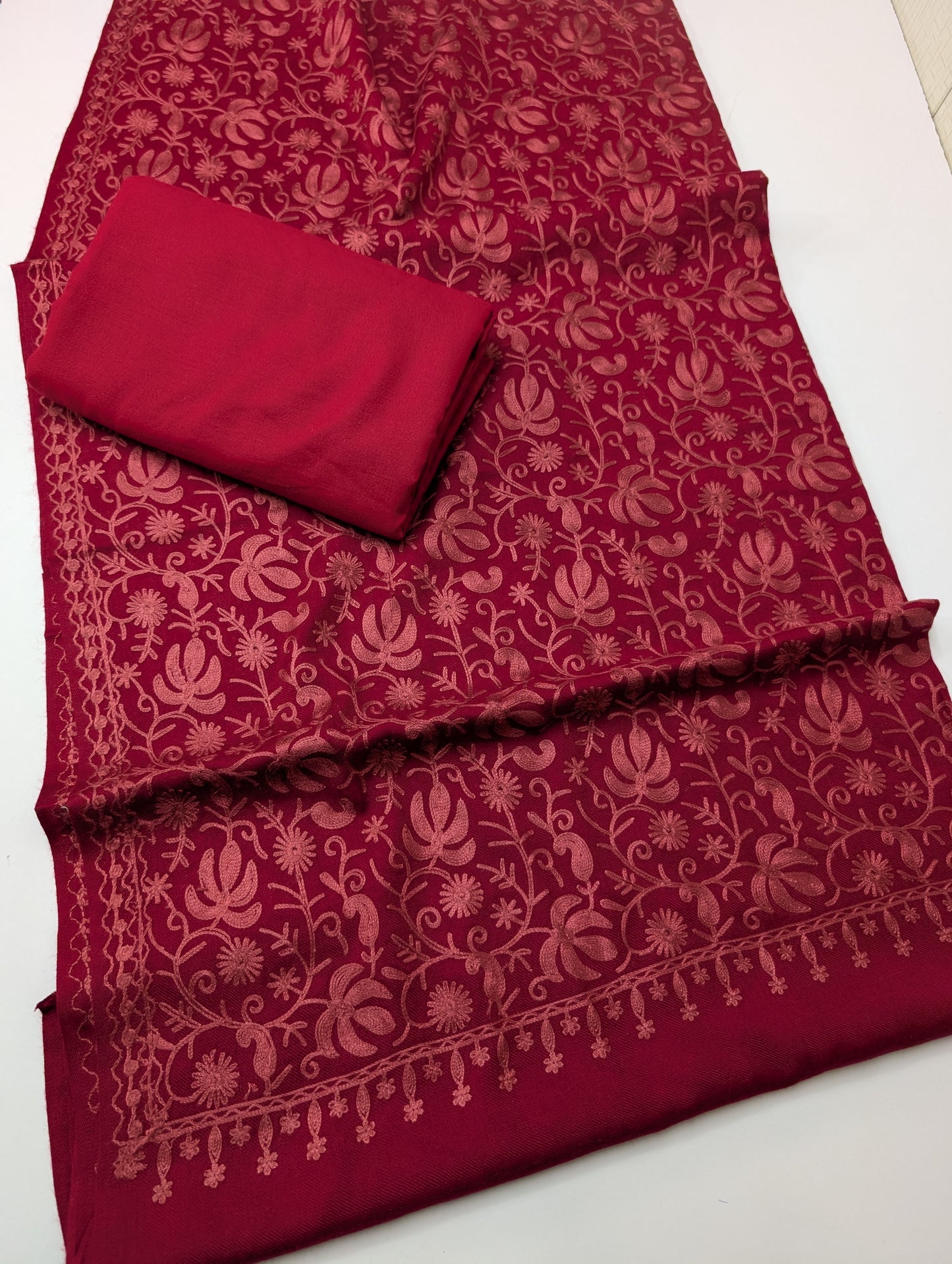 Pashmina 3 Piece Suit | Embroidered Shawl with Plain Suit Marina