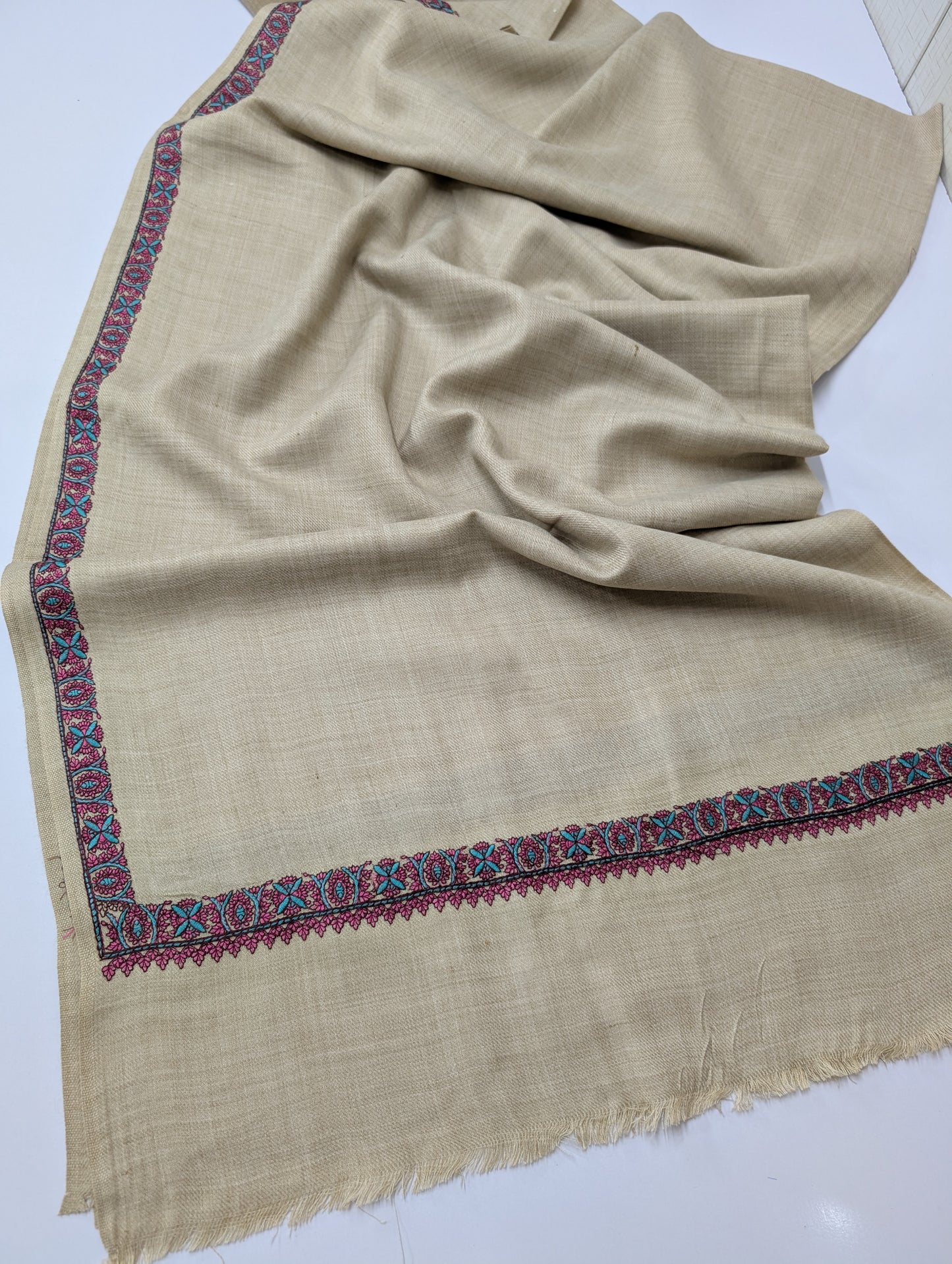 Hashia Border Embroidered Pashmina Shawl Best Selling Shawl Perfect Gift | Light Skin