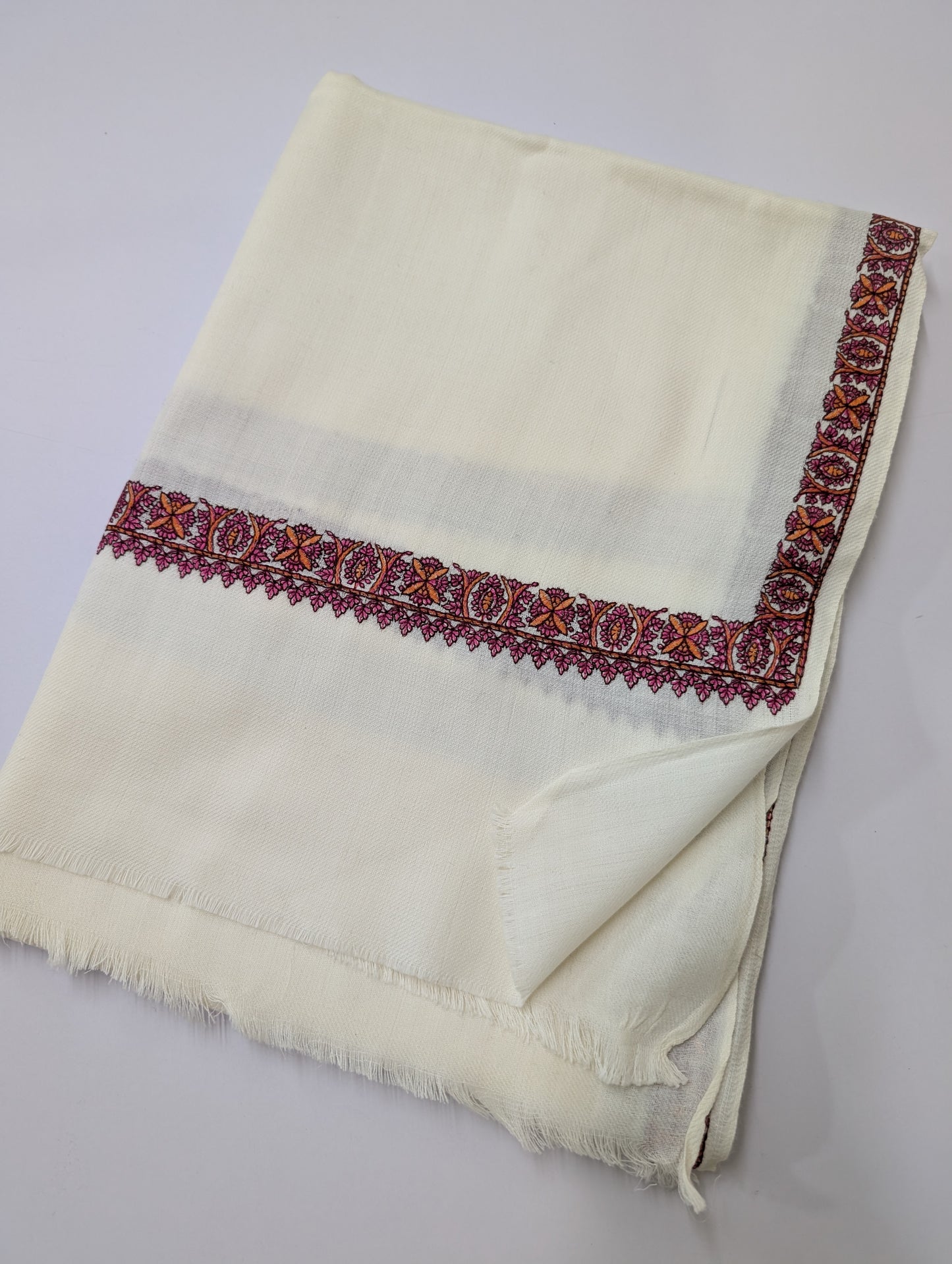 Hashia Border Embroidered Pashmina Shawl Best Selling Shawl Perfect Gift | Off White