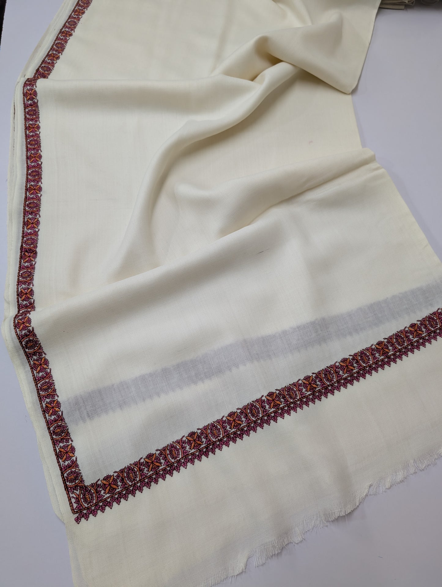 Hashia Border Embroidered Pashmina Shawl Best Selling Shawl Perfect Gift | Off White