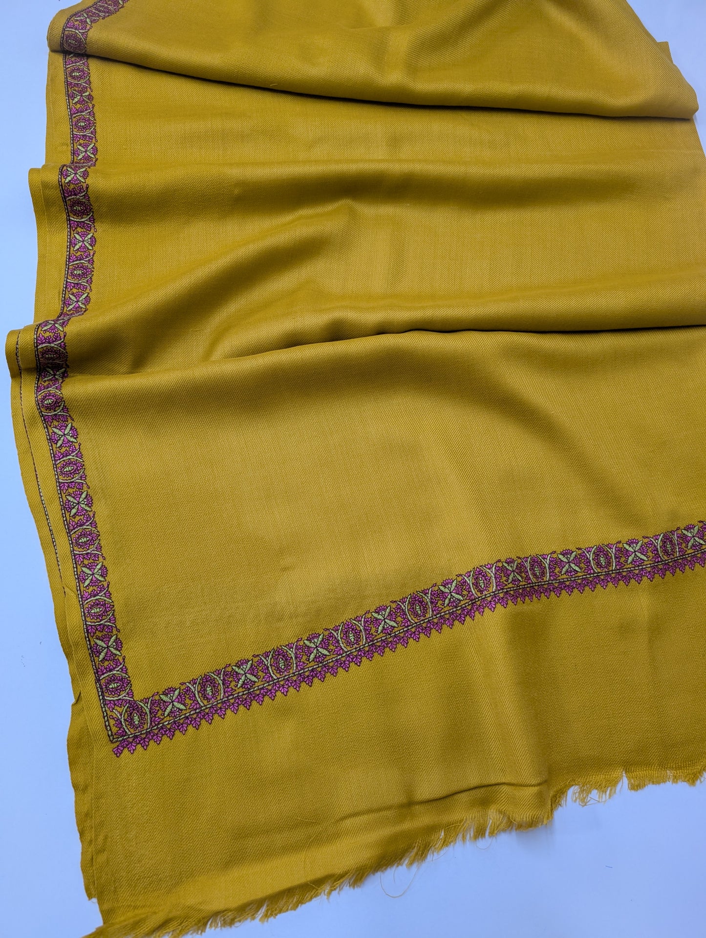Hashia Border Embroidered Pashmina Shawl Best Selling Shawl Perfect Gift | Mustard