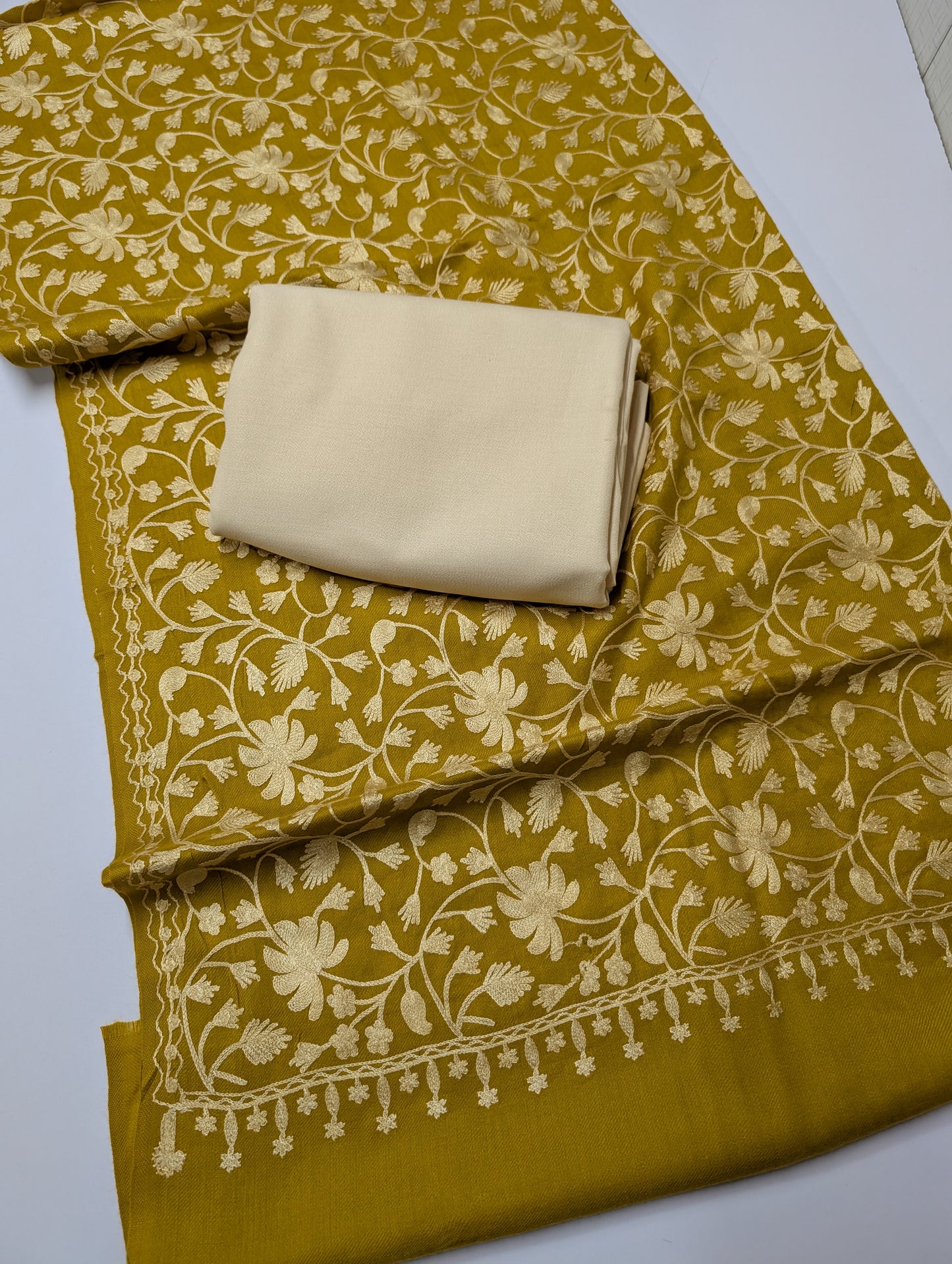 Pashmina 3 Piece Suit | Embroidered Shawl with Plain Suit Marina