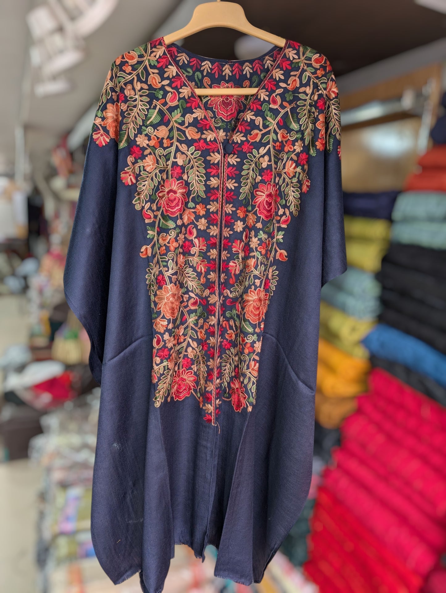 Cape Shawl | Pashmina Embroidered Cape Shawls Perfect for Gift | Navy Blue