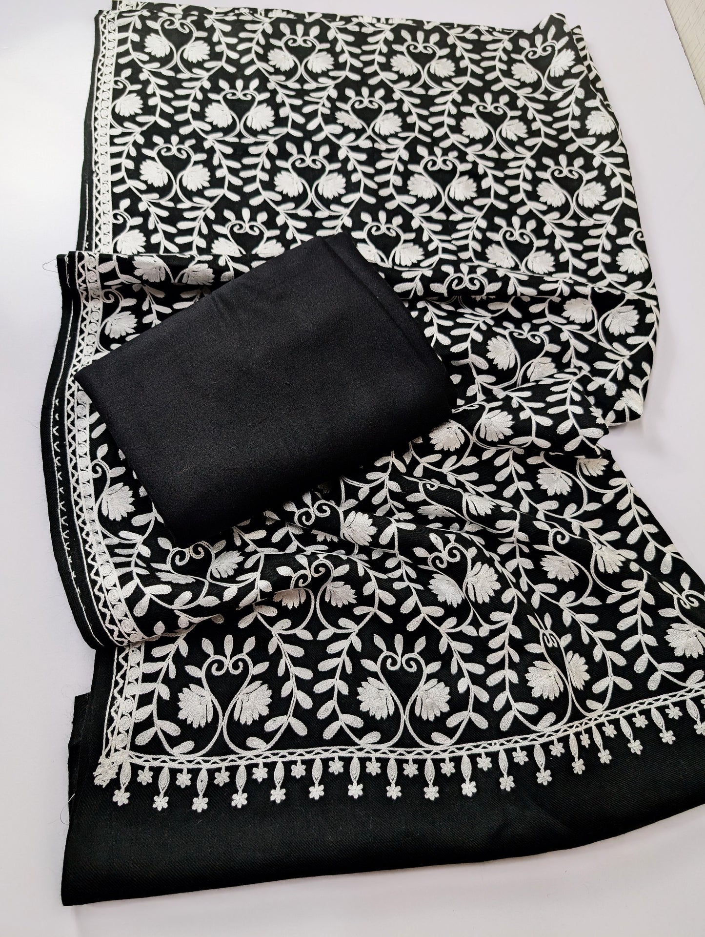 Pashmina 3 Piece Suit | Embroidered Shawl with Plain Suit Marina