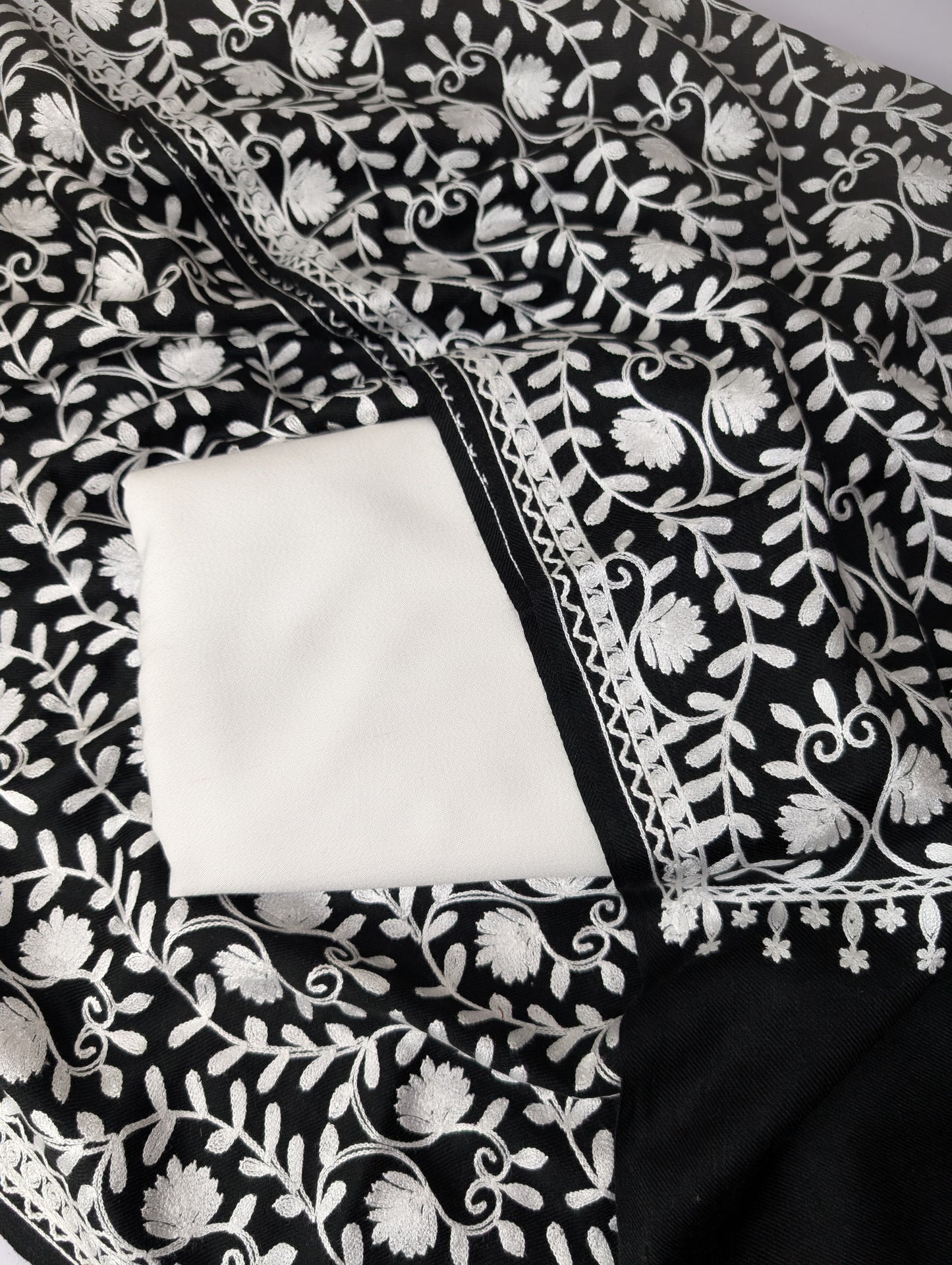 Pashmina 3 Piece Suit | Embroidered Shawl with Plain Suit Marina