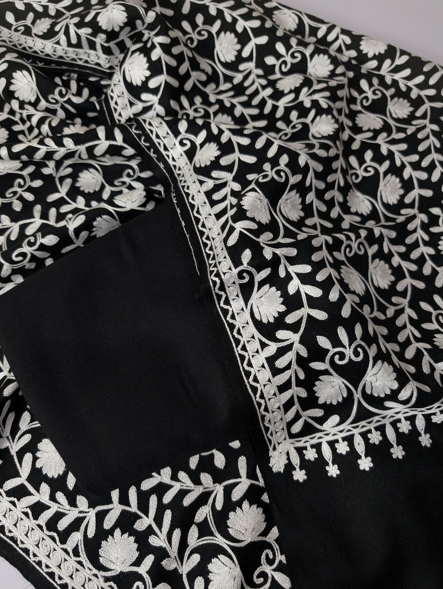 Pashmina 3 Piece Suit | Embroidered Shawl with Plain Suit Marina