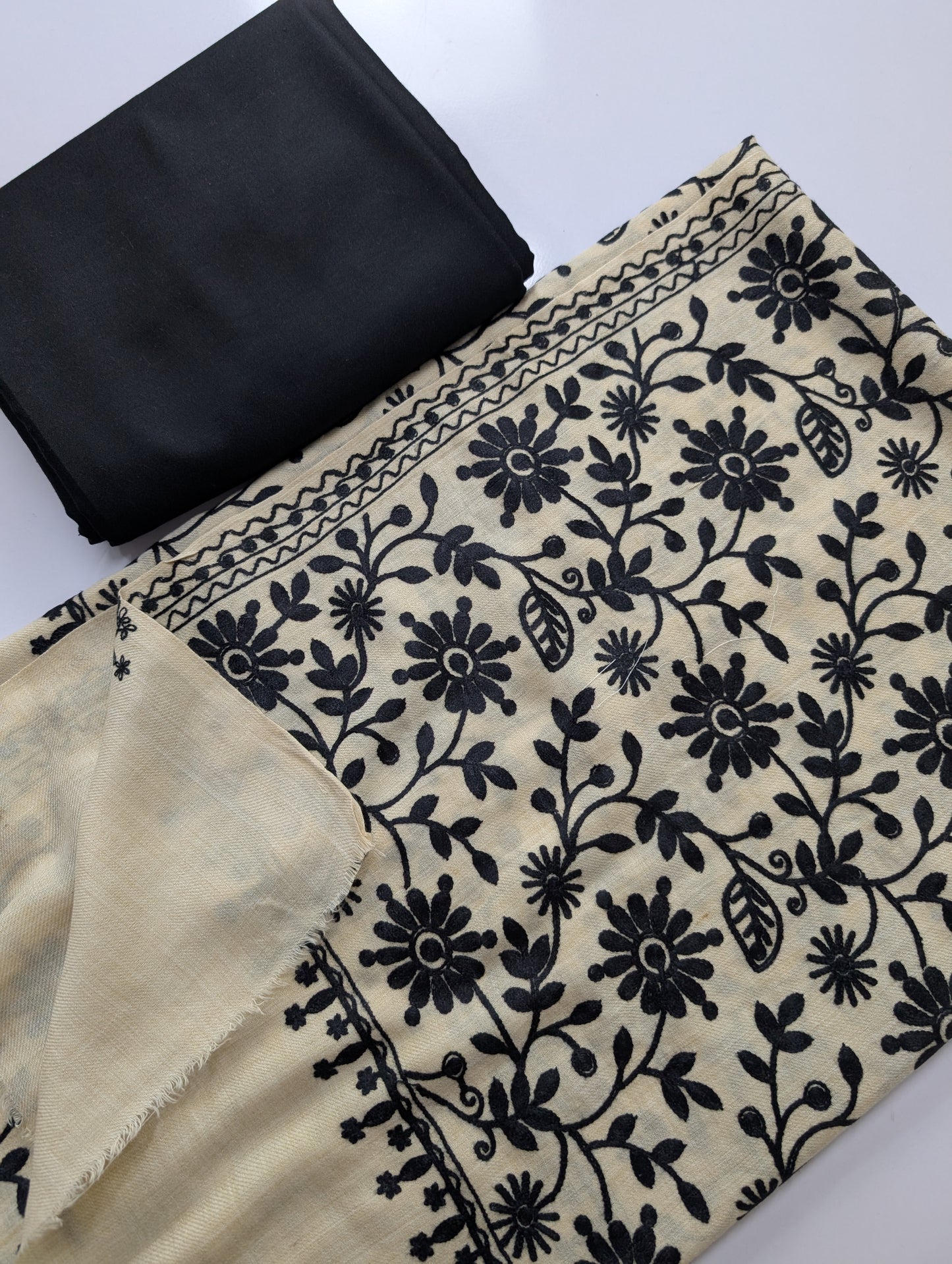 Pashmina 3 Piece Suit | Embroidered Shawl with Plain Suit Marina