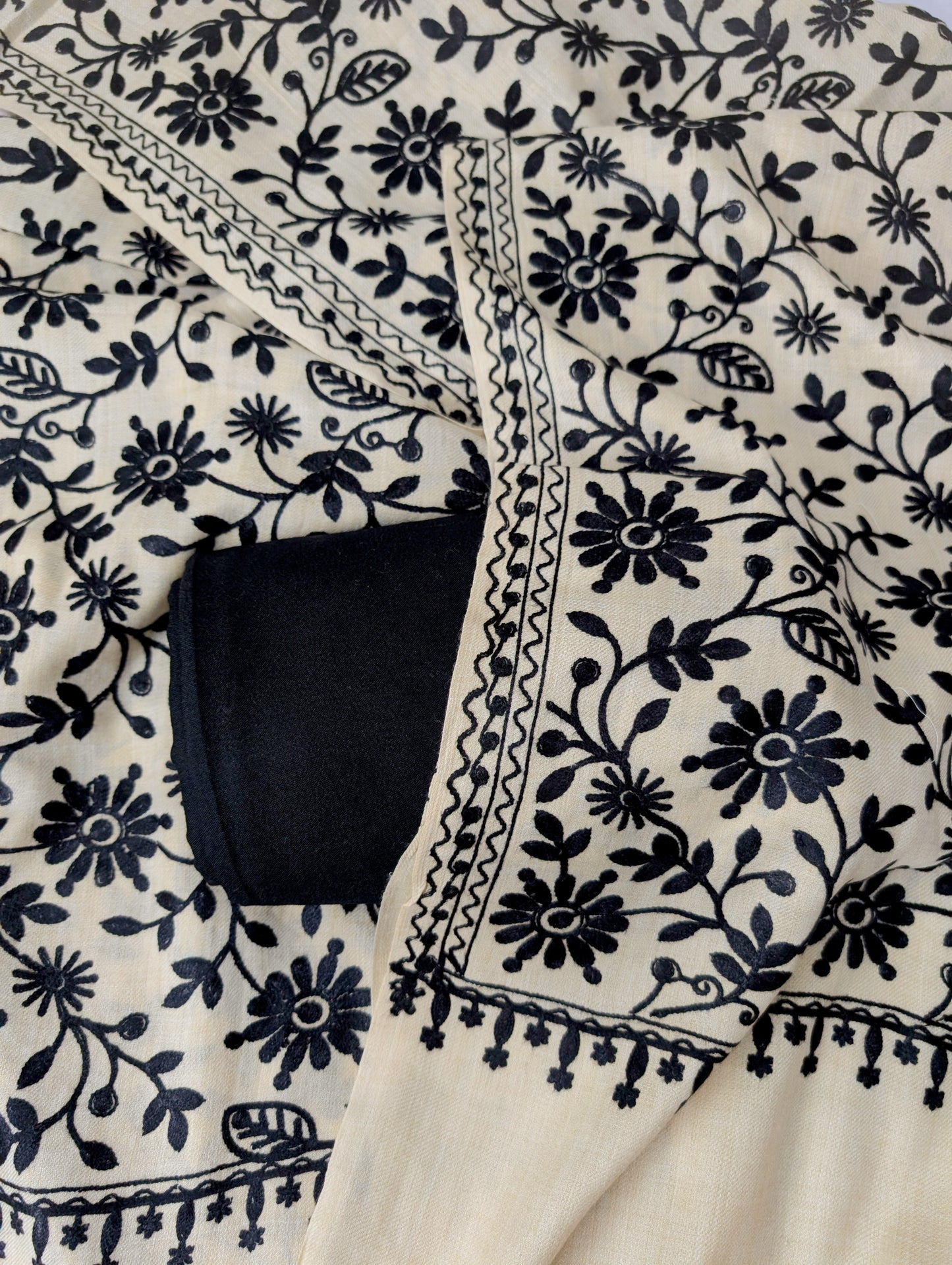 Pashmina 3 Piece Suit | Embroidered Shawl with Plain Suit Marina