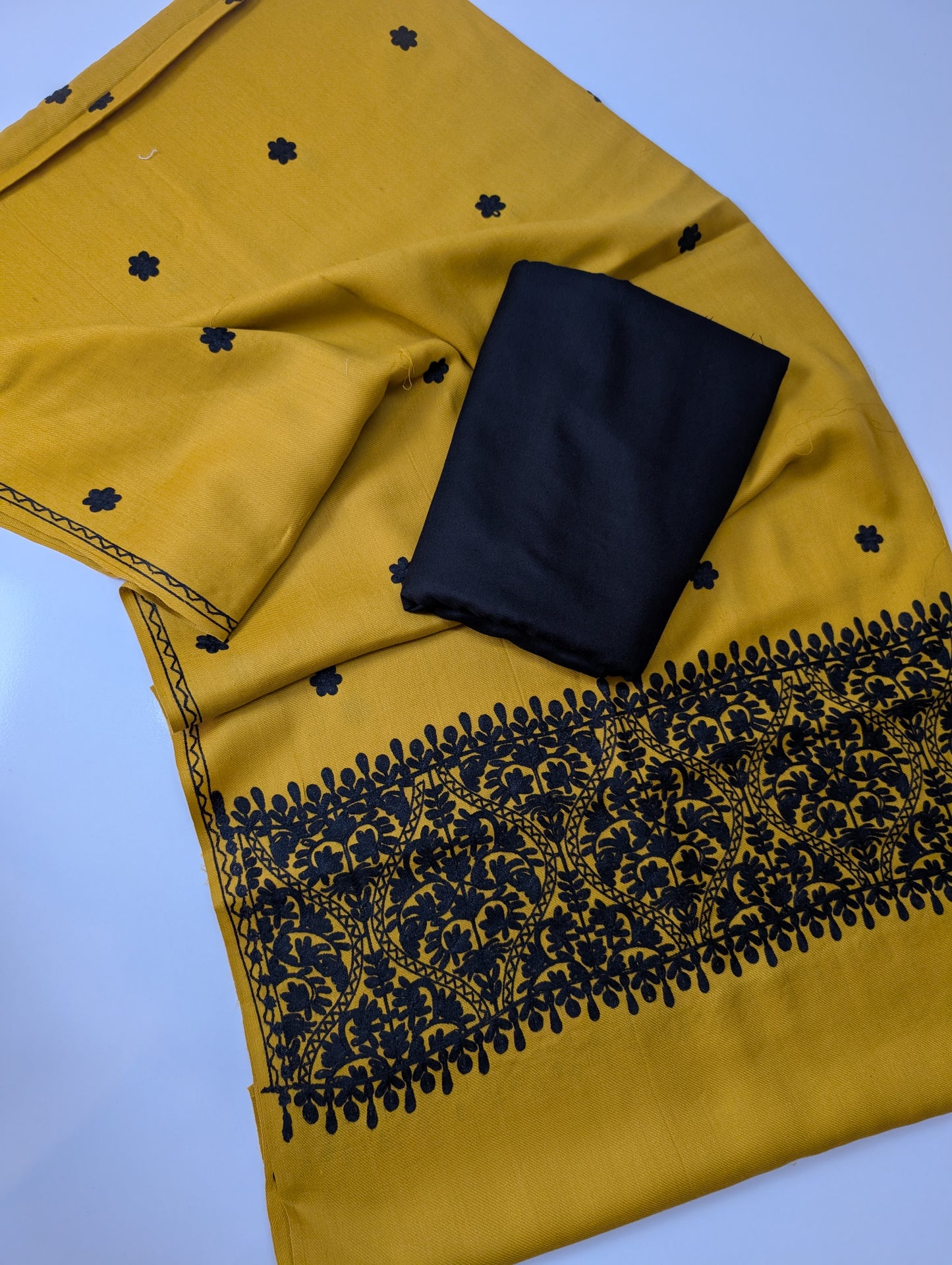 Pashmina 3 Piece Suit | Embroidered Shawl with Plain Suit Marina