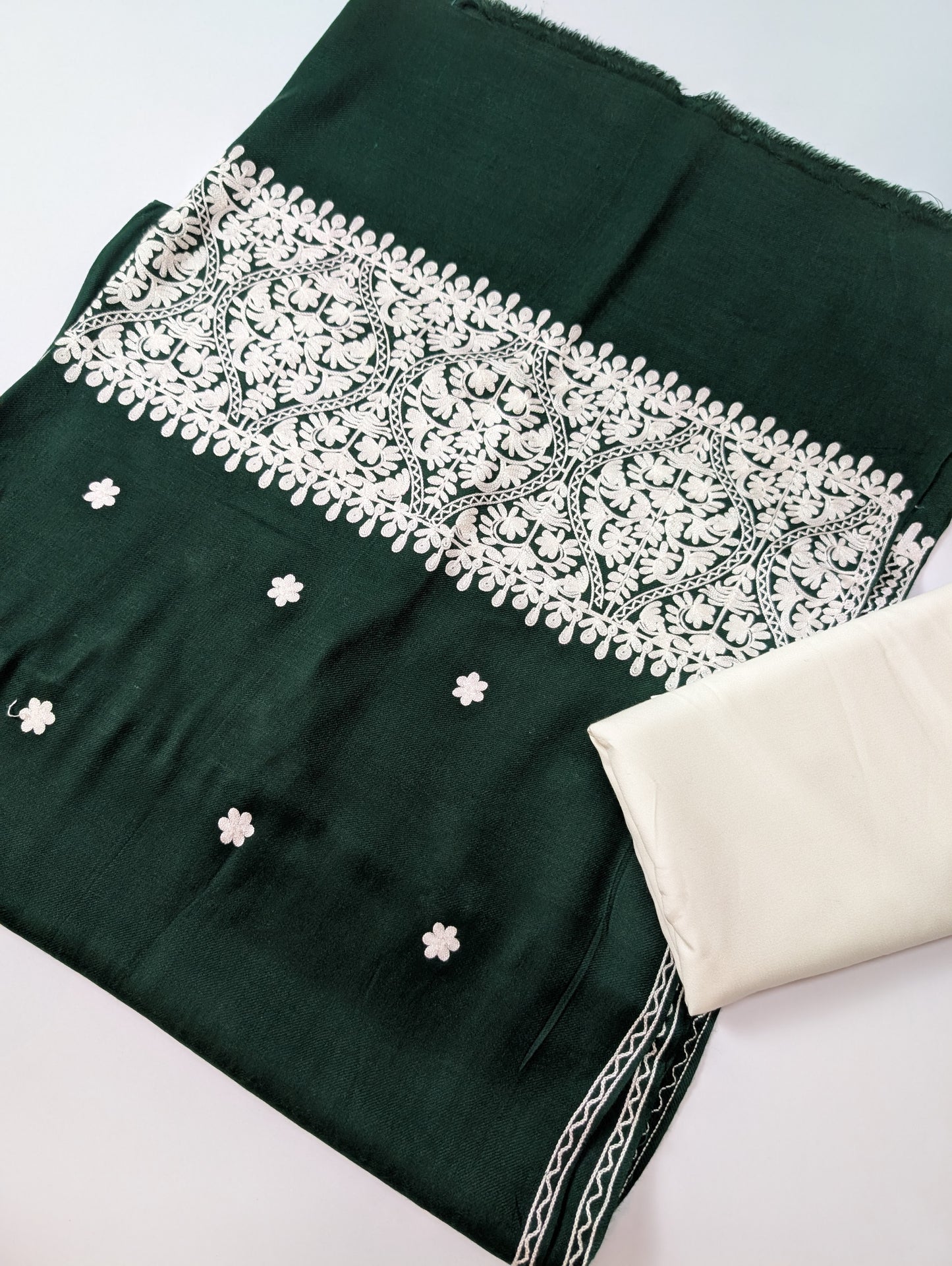 Pashmina 3 Piece Suit | Embroidered Shawl with Plain Suit Marina