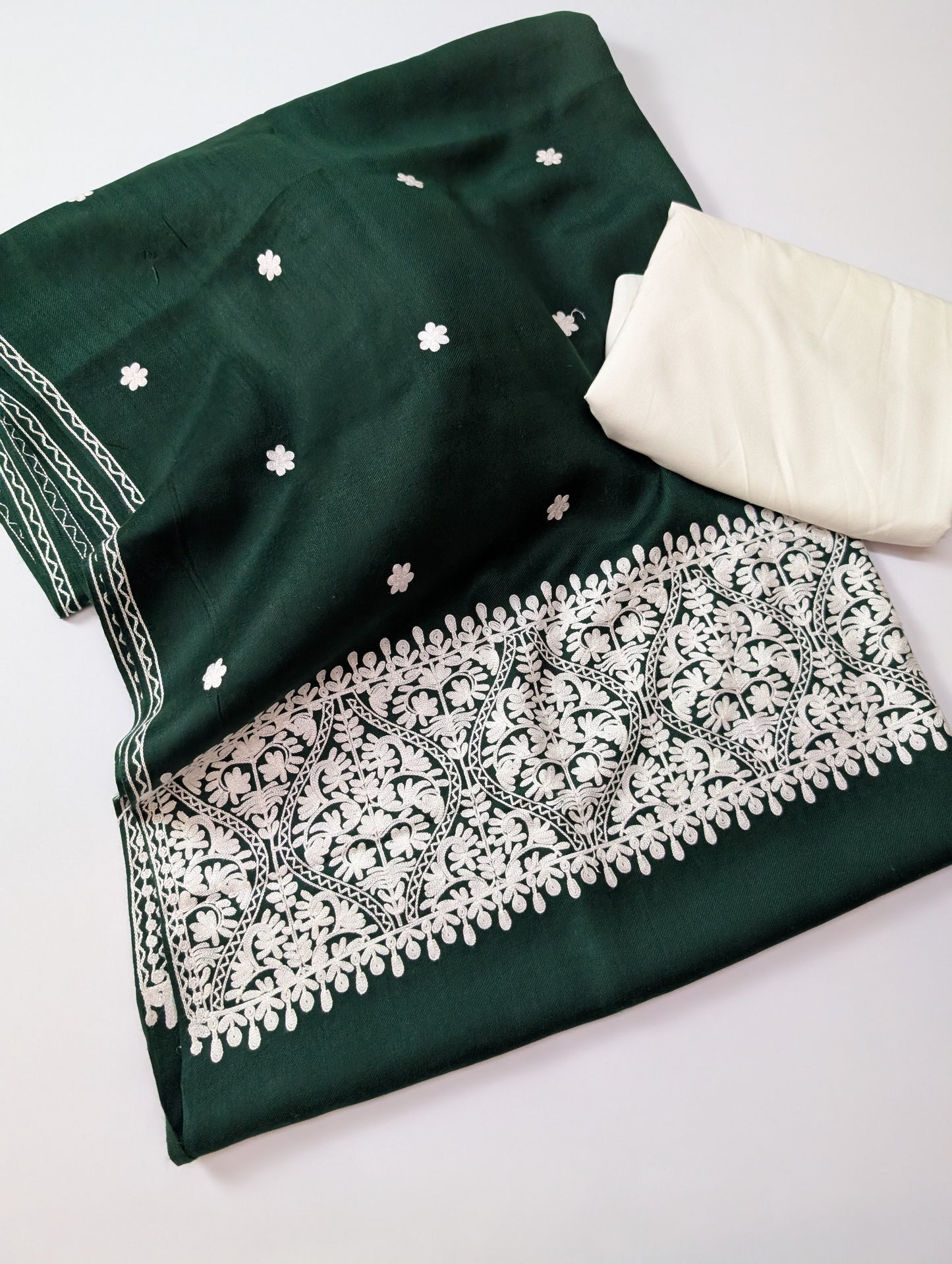 Pashmina 3 Piece Suit | Embroidered Shawl with Plain Suit Marina