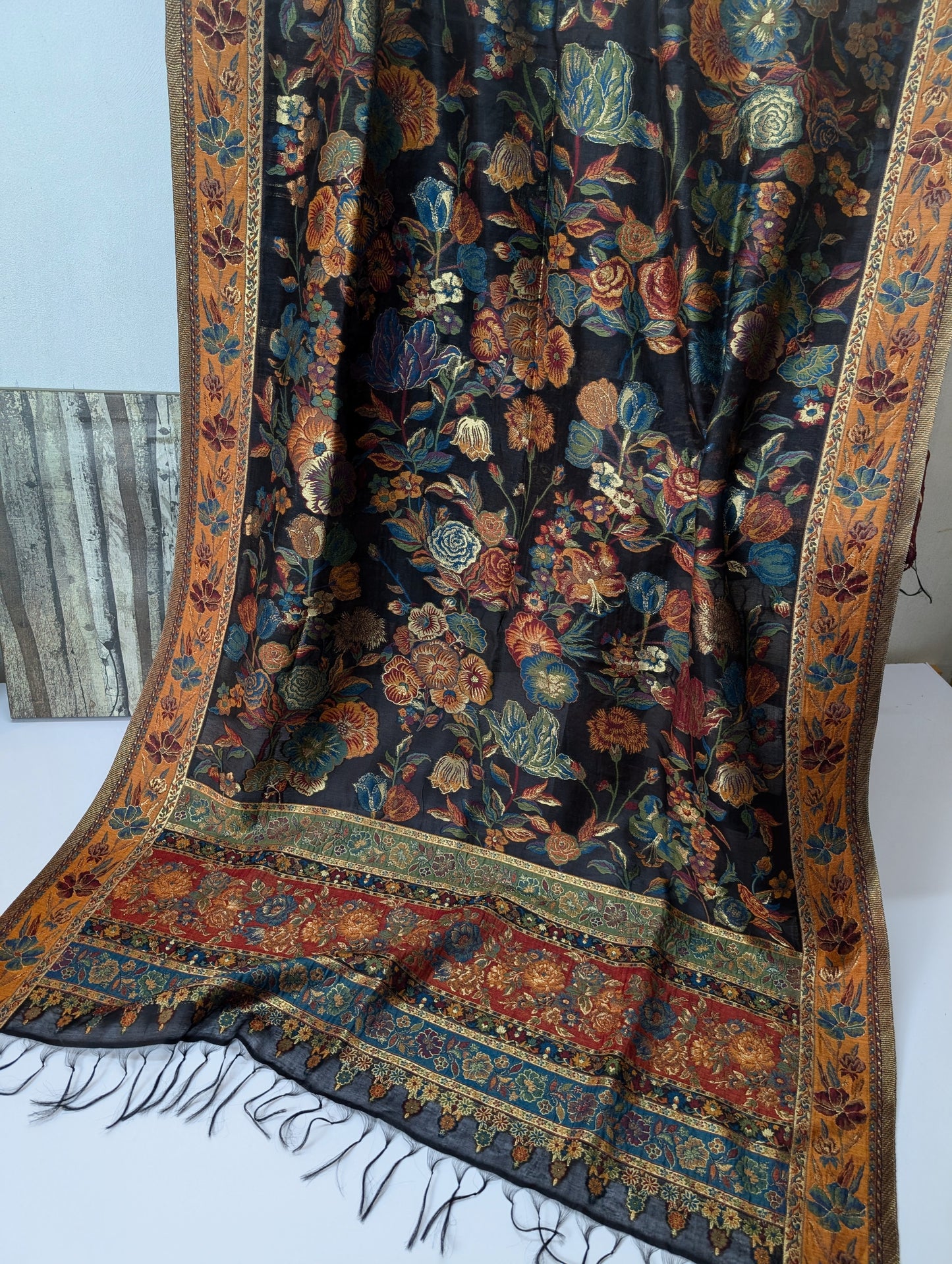 Luxury Kani Silk Shawl, Wedding Wrap Perfect Gift Made in Kashmir | Black