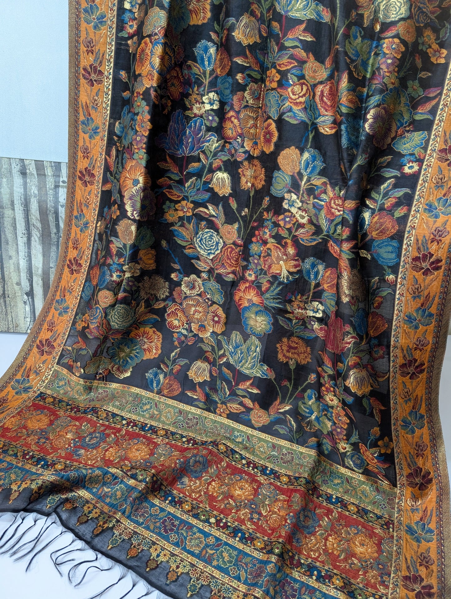 Luxury Kani Silk Shawl, Wedding Wrap Perfect Gift Made in Kashmir | Black