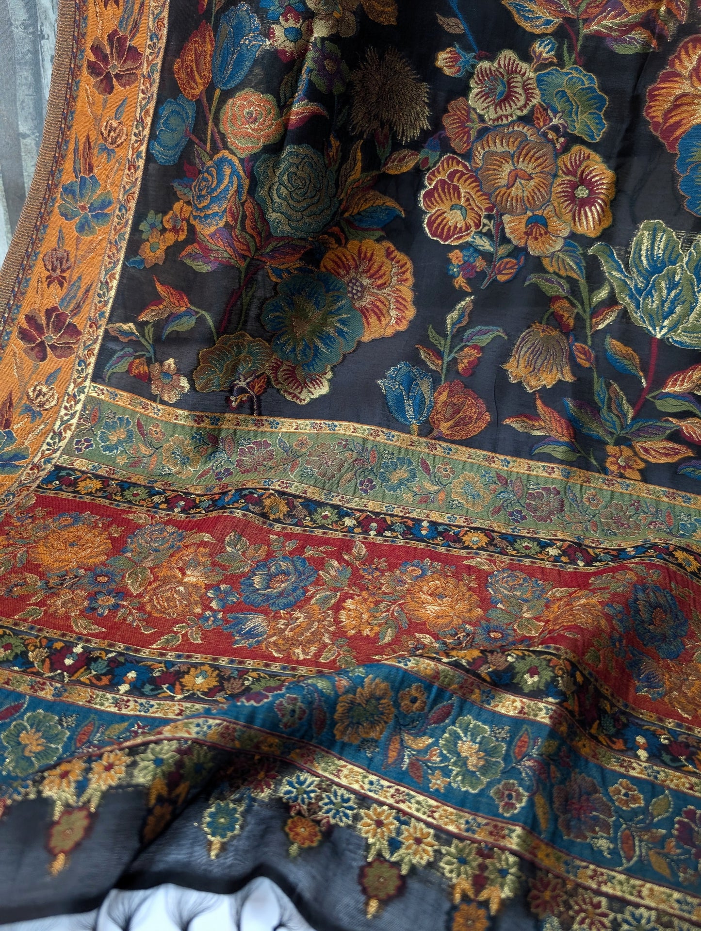 Luxury Kani Silk Shawl, Wedding Wrap Perfect Gift Made in Kashmir | Black