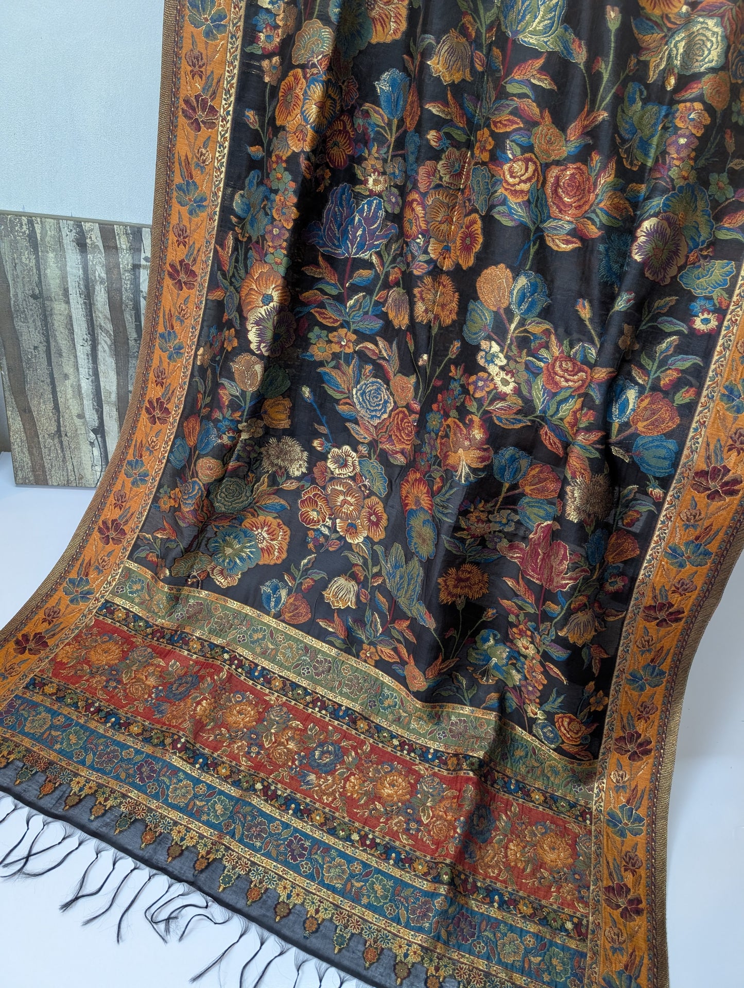 Luxury Kani Silk Shawl, Wedding Wrap Perfect Gift Made in Kashmir | Black