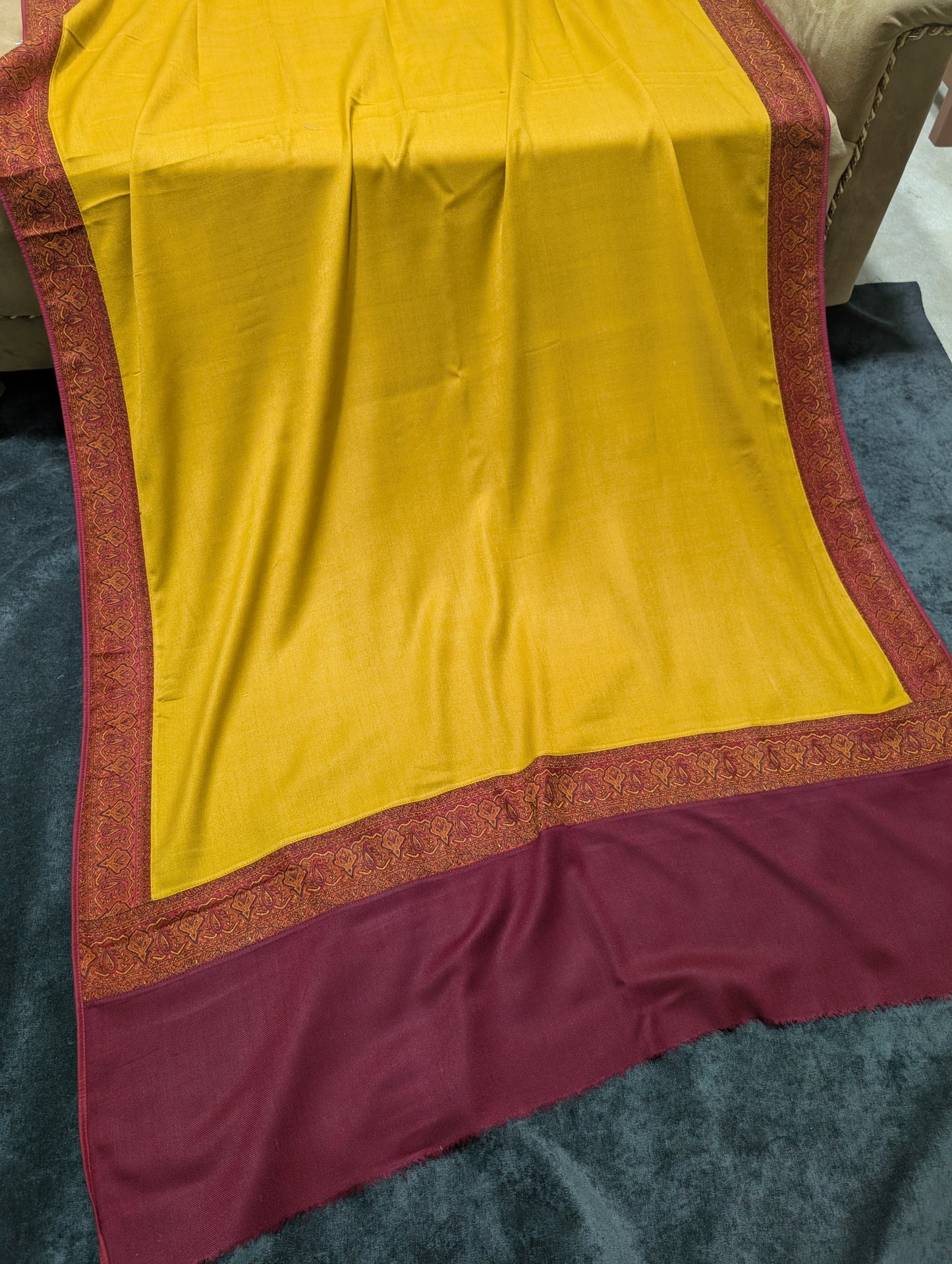 Kani Border Pashmina Shawl | Perfect Gift Item in Sale Price | Mustard Yellow