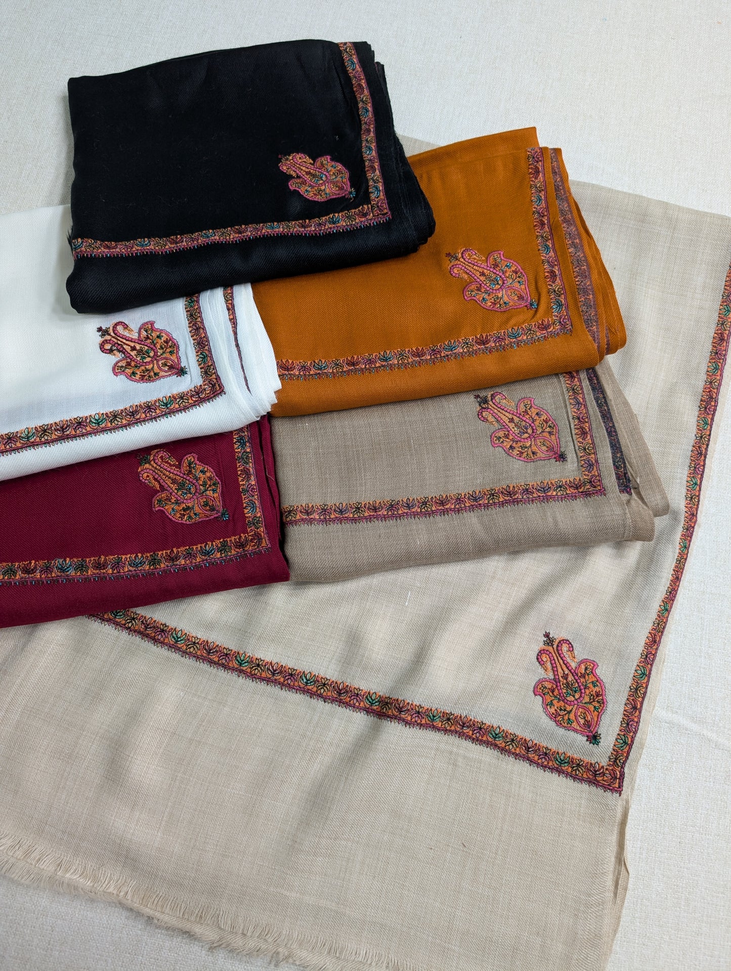 Kingri Border Embroidered Pure Pashmina Shawl Best Selling Shawl Perfect Gift | Dark Skin