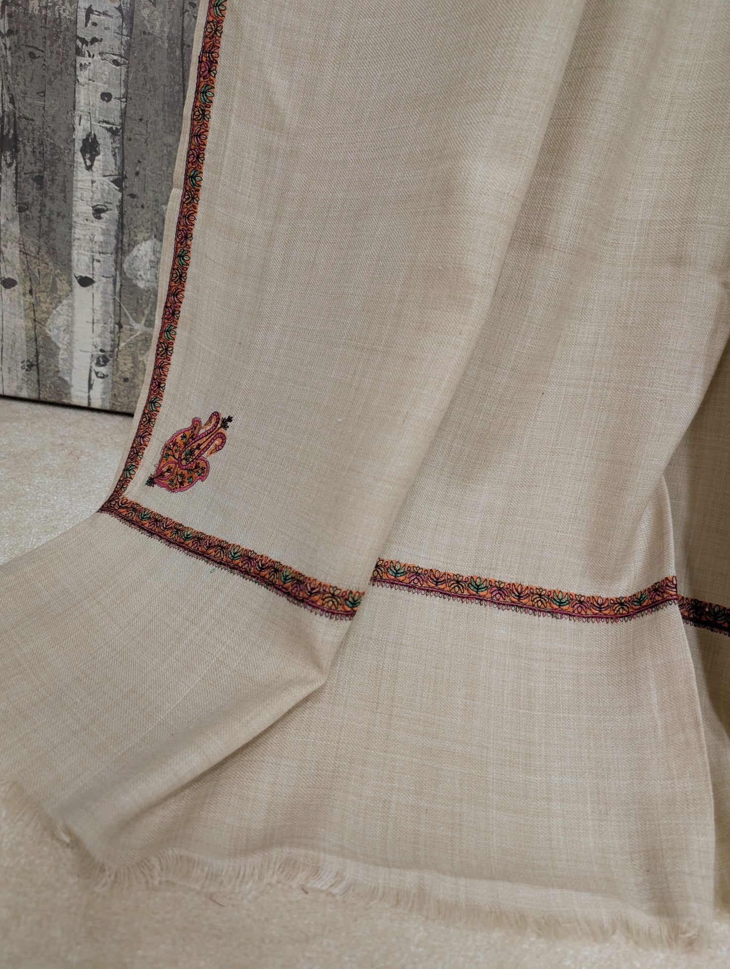 Kingri Border Embroidered Pure Pashmina Shawl Best Selling Shawl Perfect Gift | Light Skin
