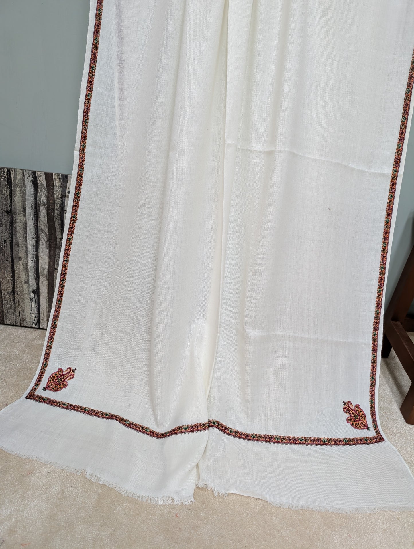 Kingri Border Embroidered Pure Pashmina Shawl Best Selling Shawl Perfect Gift | Off White