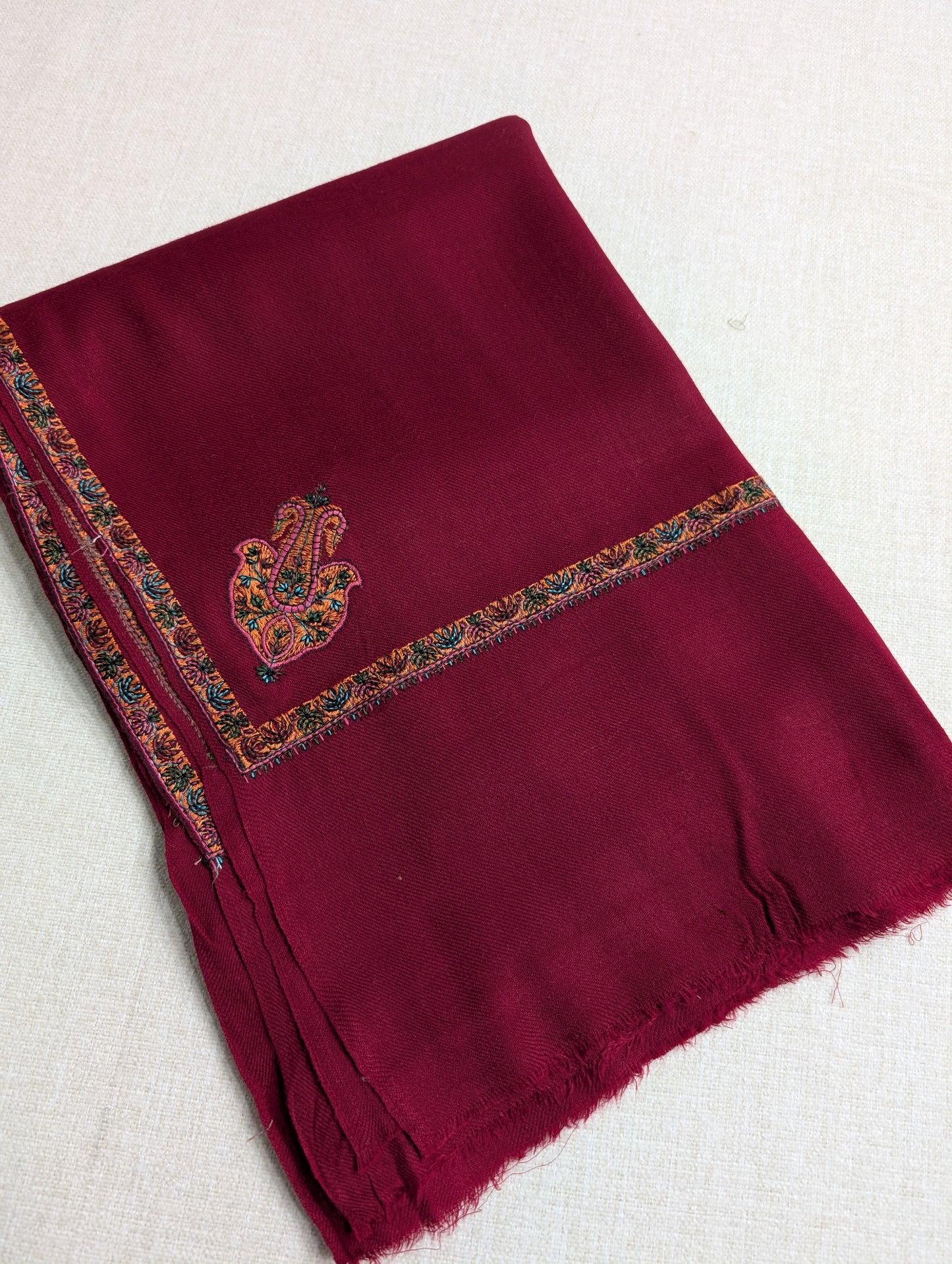 Kingri Border Embroidered Pure Pashmina Shawl Best Selling Shawl Perfect Gift | Maroon
