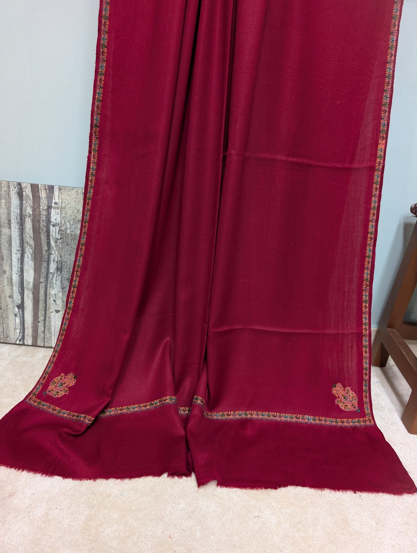 Kingri Border Embroidered Pure Pashmina Shawl Best Selling Shawl Perfect Gift | Maroon
