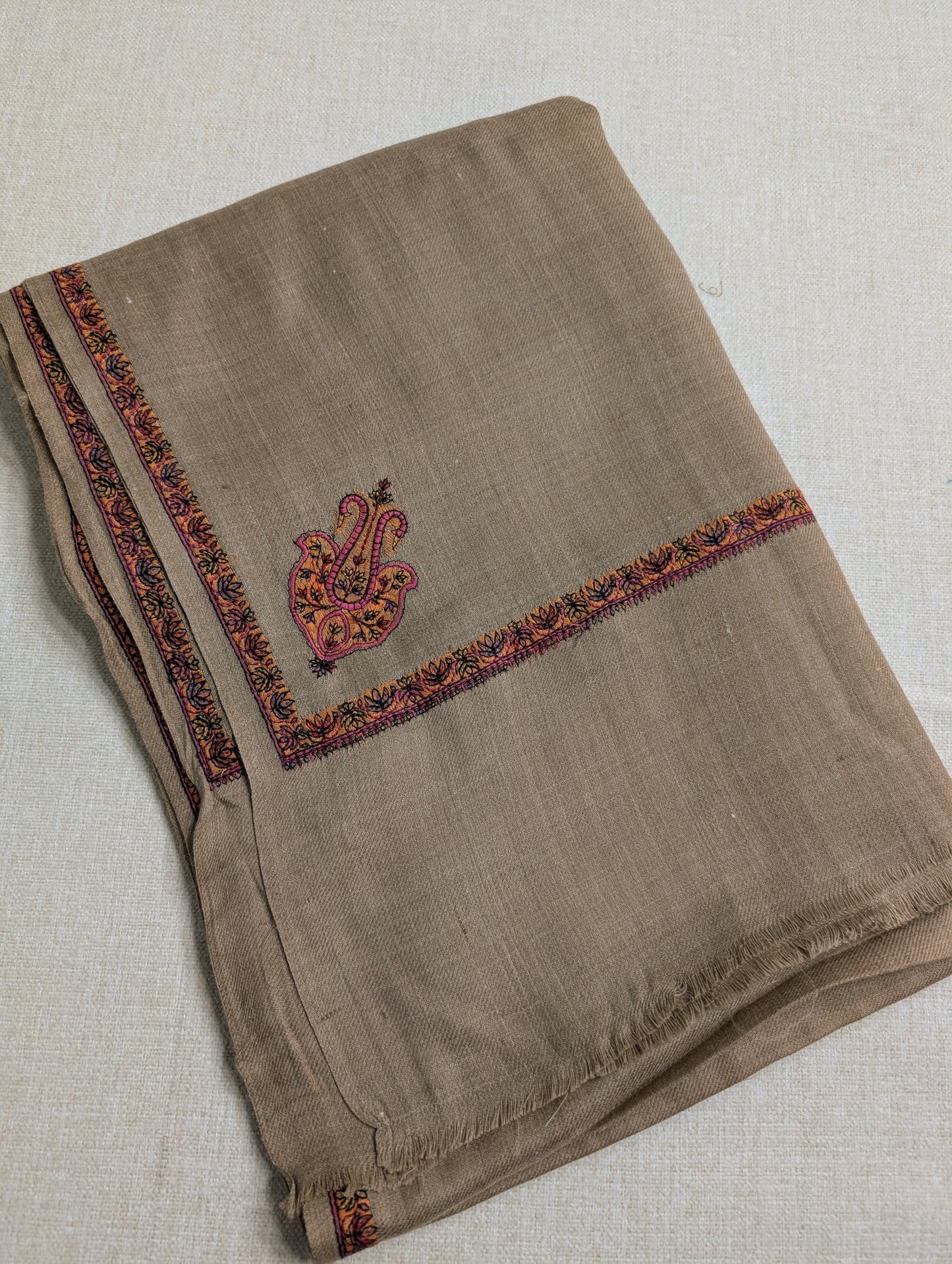 Kingri Border Embroidered Pure Pashmina Shawl Best Selling Shawl Perfect Gift | Dark Skin