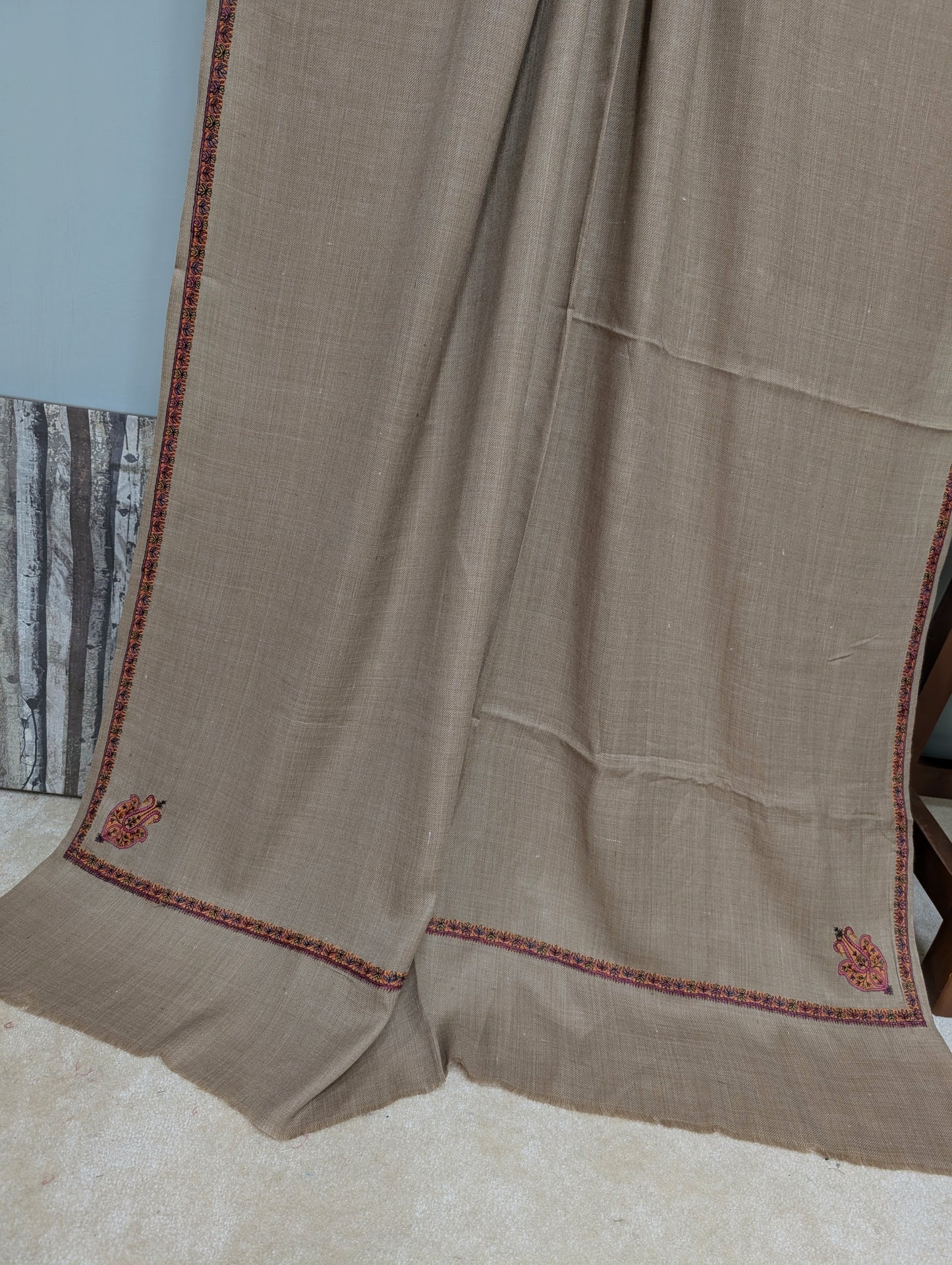 Kingri Border Embroidered Pure Pashmina Shawl Best Selling Shawl Perfect Gift | Dark Skin