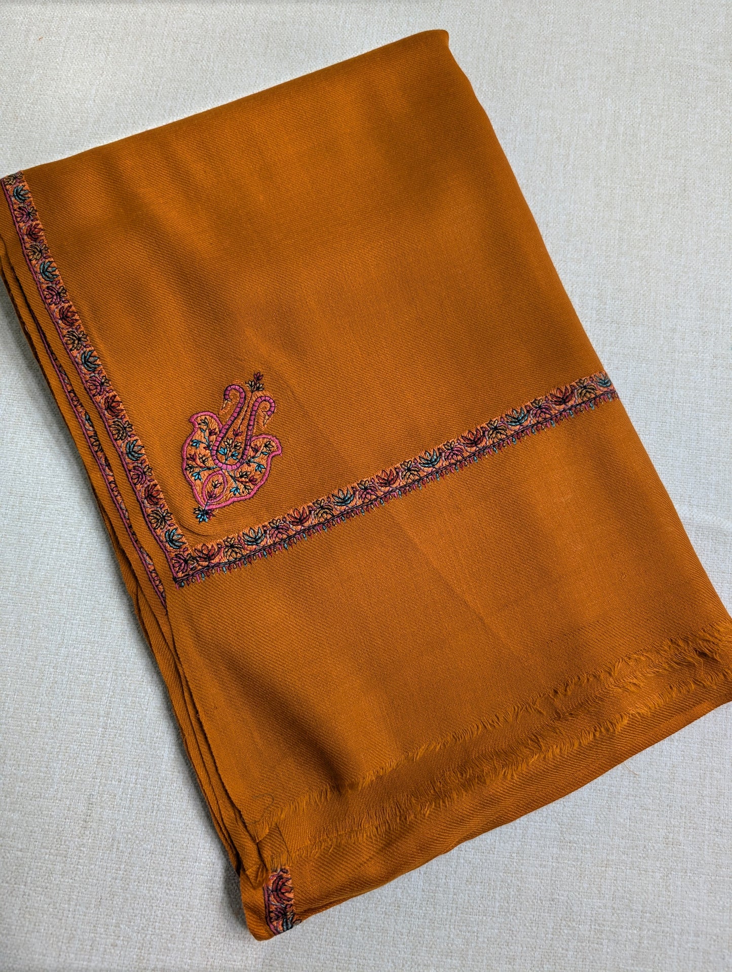 Kingri Border Embroidered Pure Pashmina Shawl Best Selling Shawl Perfect Gift | Rust