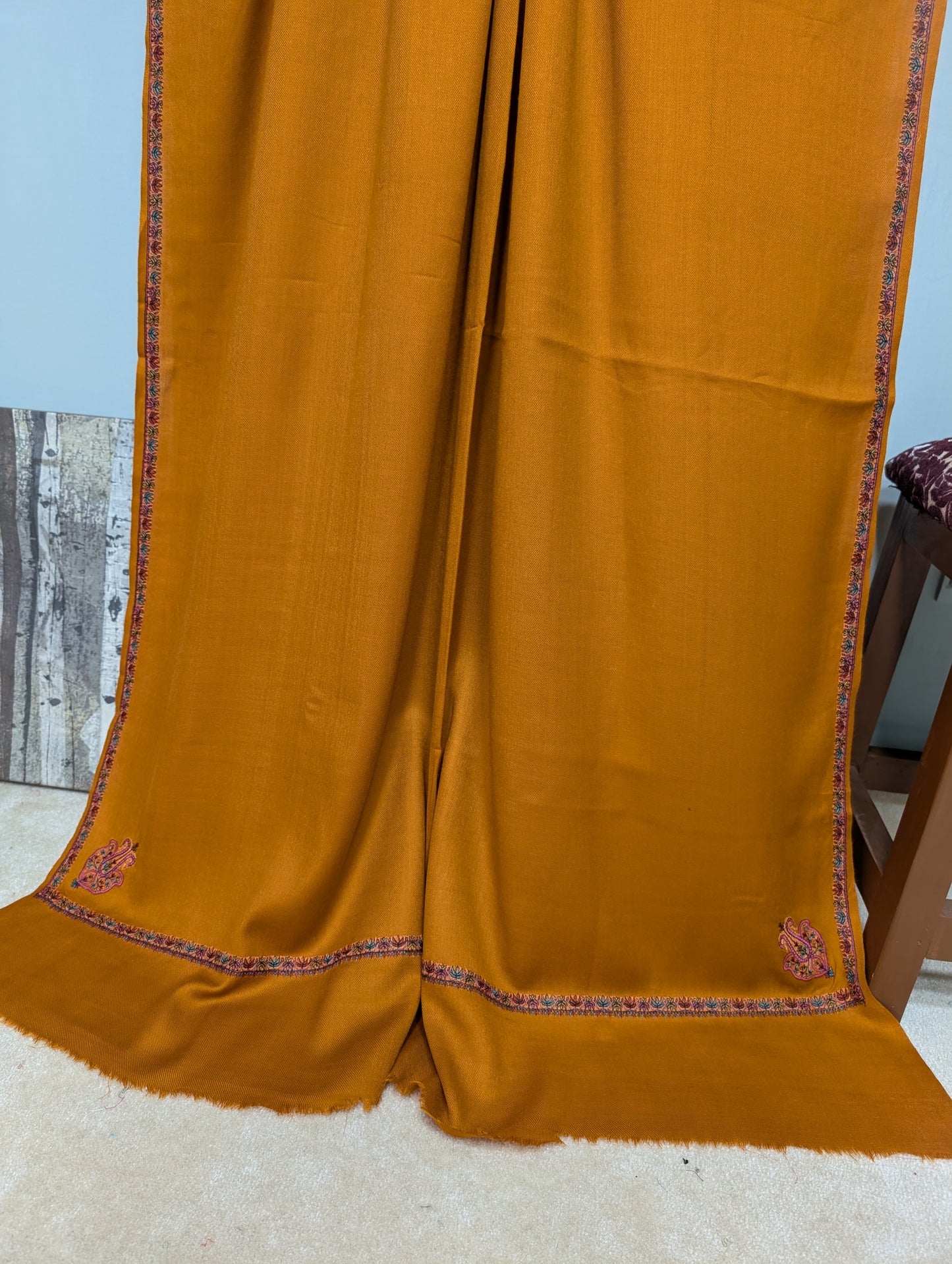 Kingri Border Embroidered Pure Pashmina Shawl Best Selling Shawl Perfect Gift | Rust