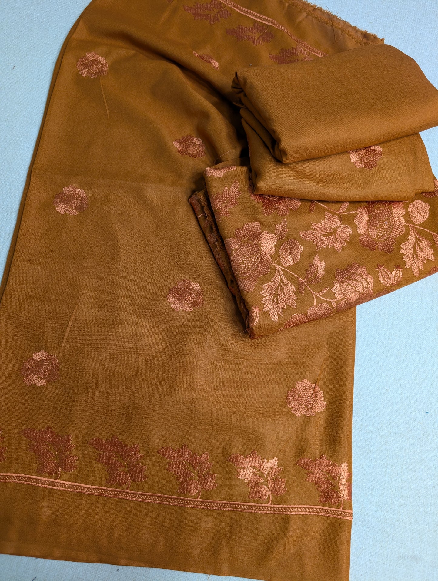Marina 3 Piece Embroidered Suit Same on Same Embroidery Marina Shawls | Mustard