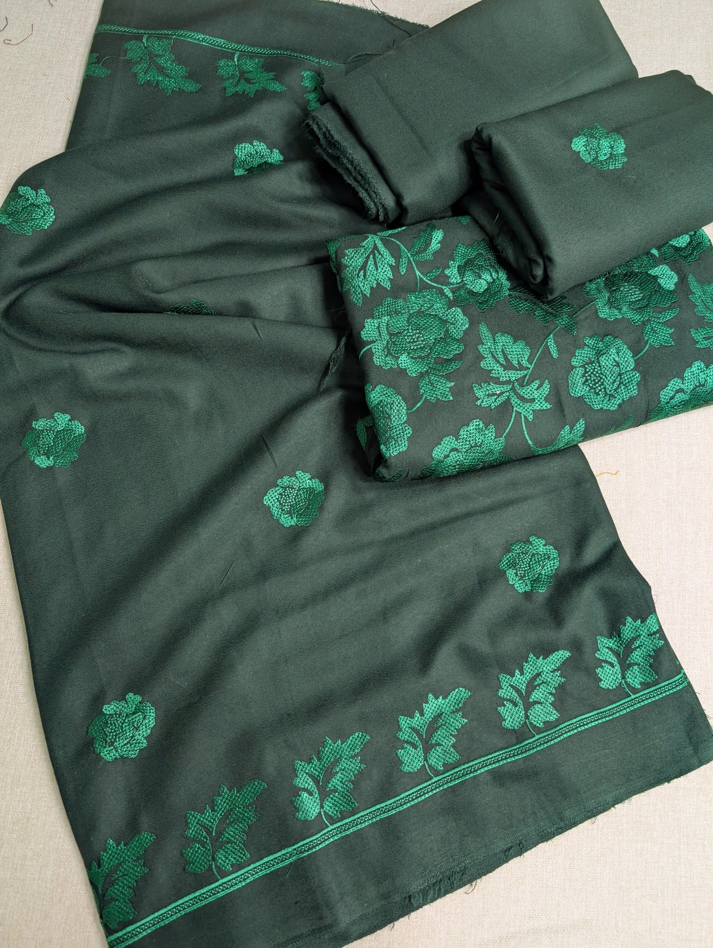 Marina 3 Piece Embroidered Suit Same on Same Embroidery Marina Shawls | Green