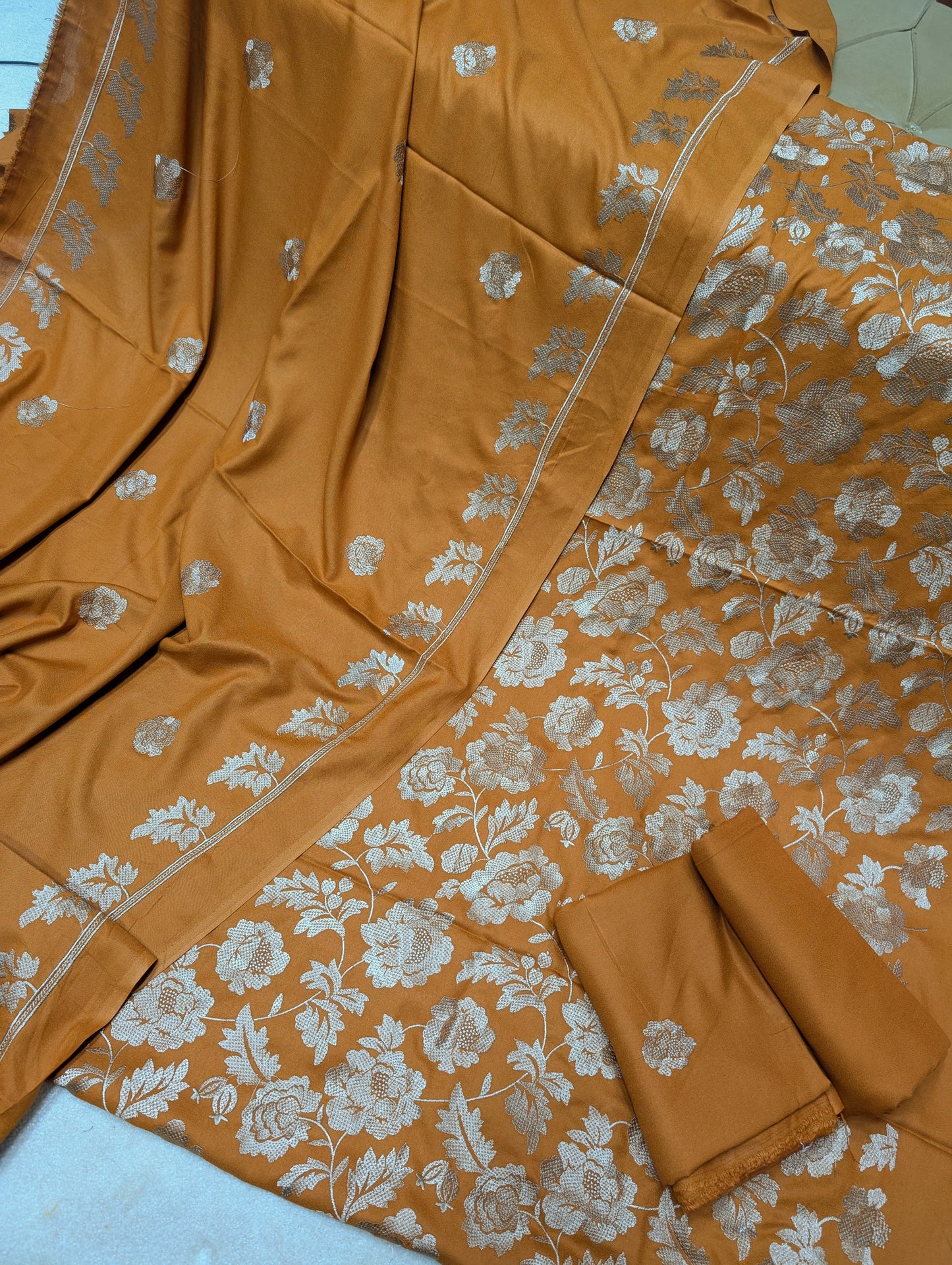 Marina 3 Piece Embroidered Suit Skin Embroidery Marina Shawl | Rust