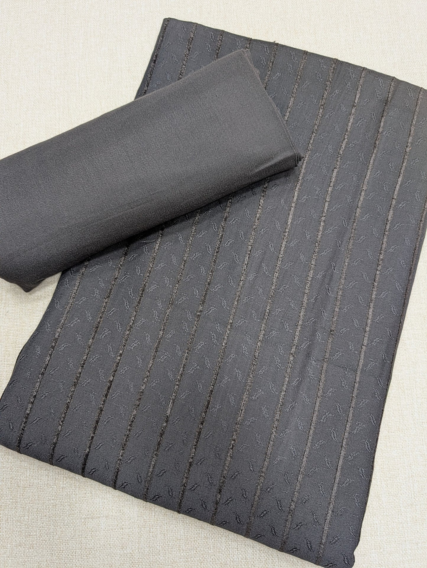 Self Design and Velvet Lining Suit Marina Suit 2 Pc | Perfect Winter Fabric 6 Yards | Dark Grey
