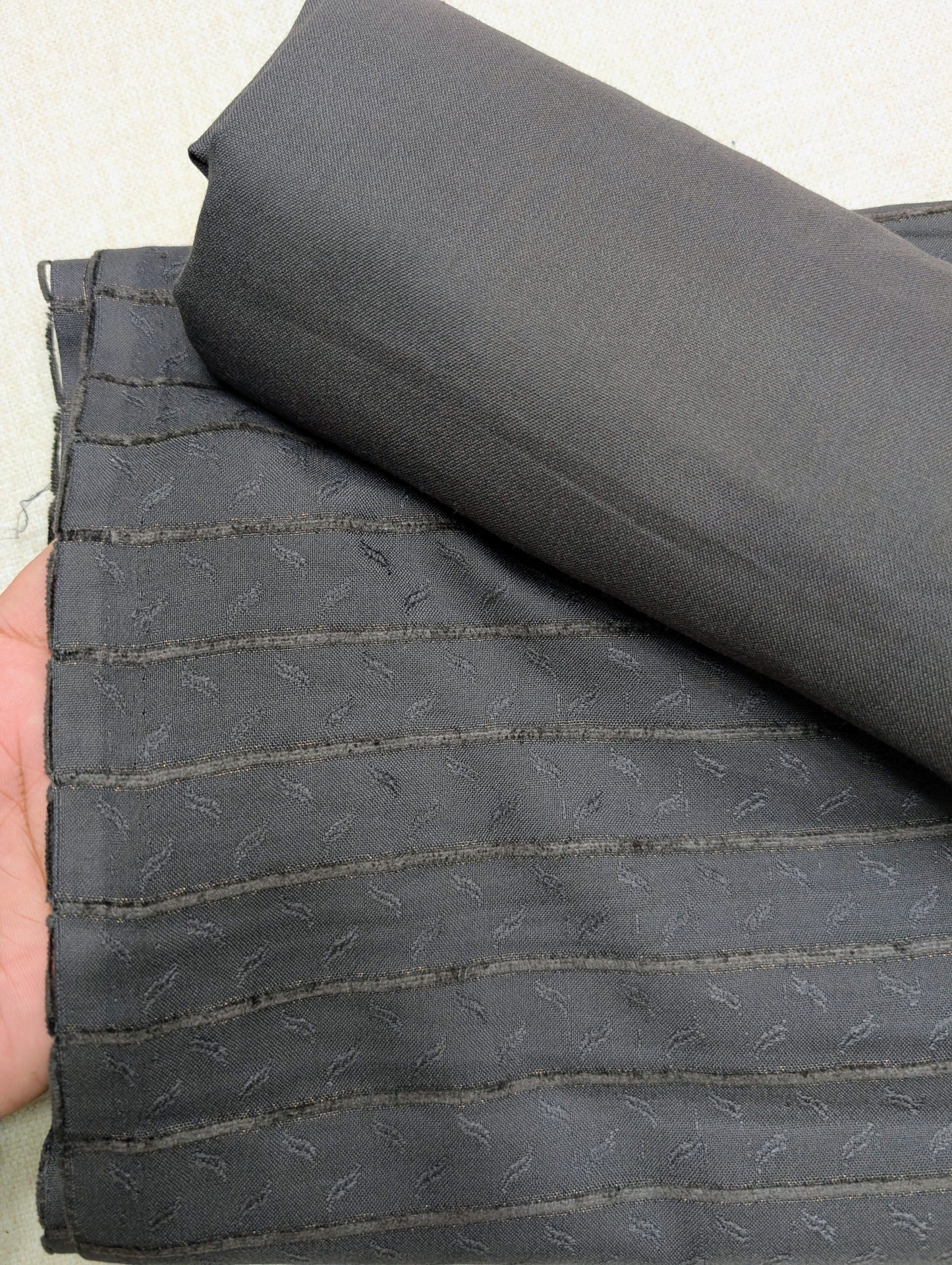 Self Design and Velvet Lining Suit Marina Suit 2 Pc | Perfect Winter Fabric 6 Yards | Dark Grey