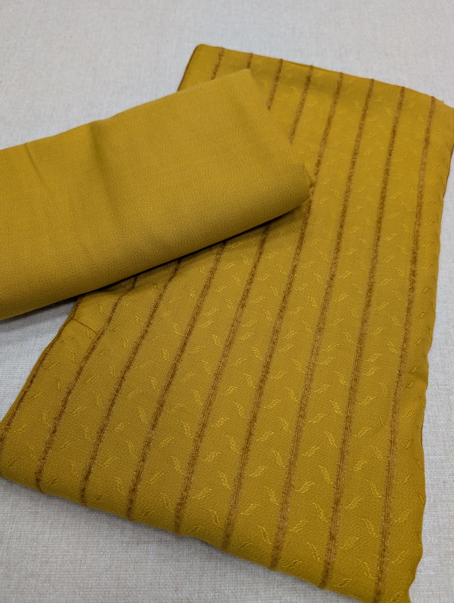 Self Design and Velvet Lining Suit Marina Suit 2 Pc | Perfect Winter Fabric 6 Yards | Mustard