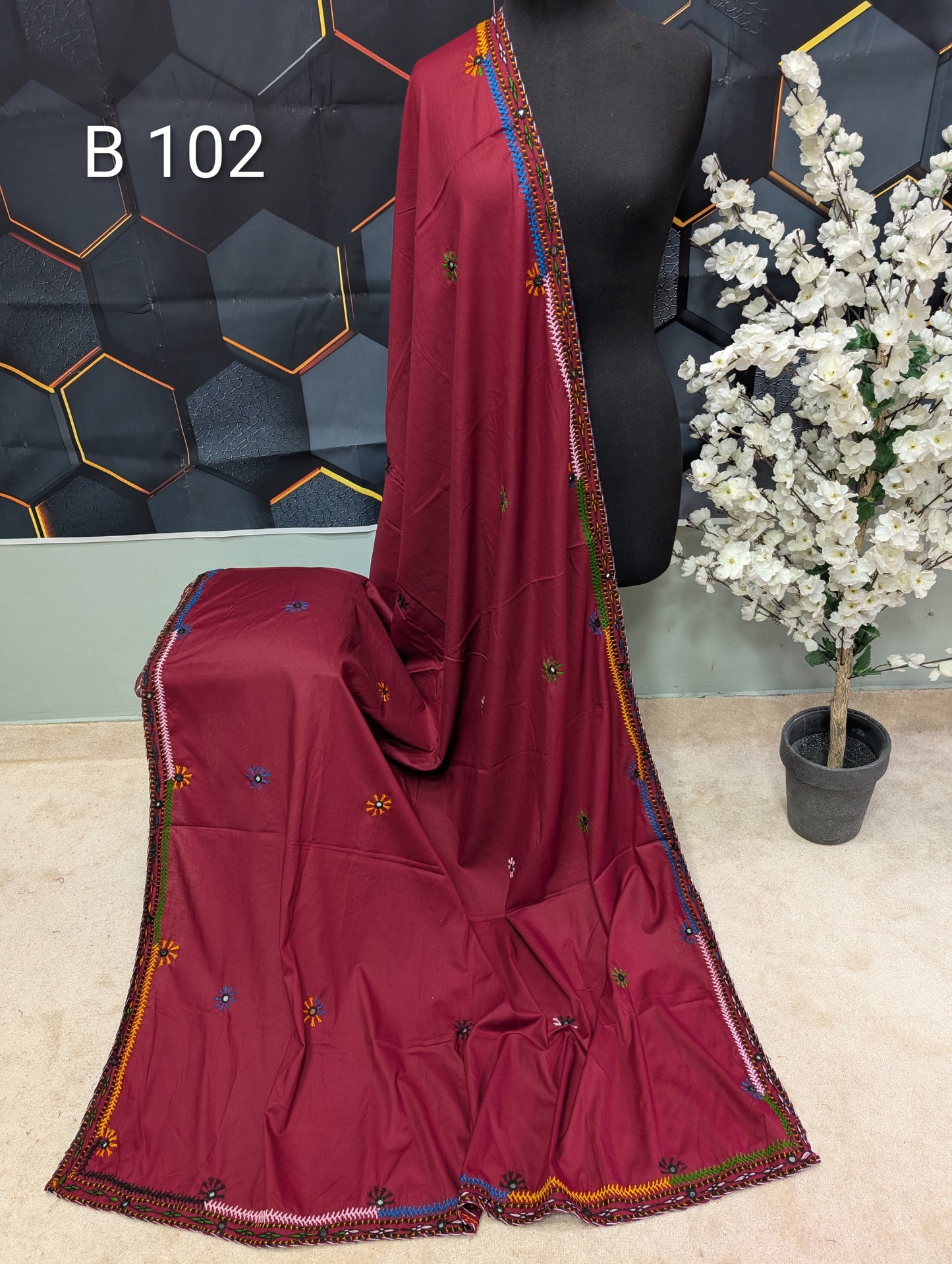 Swiss Lawn Handmade Balouchi Shawl 4 Side Border Perfect Gift | B102