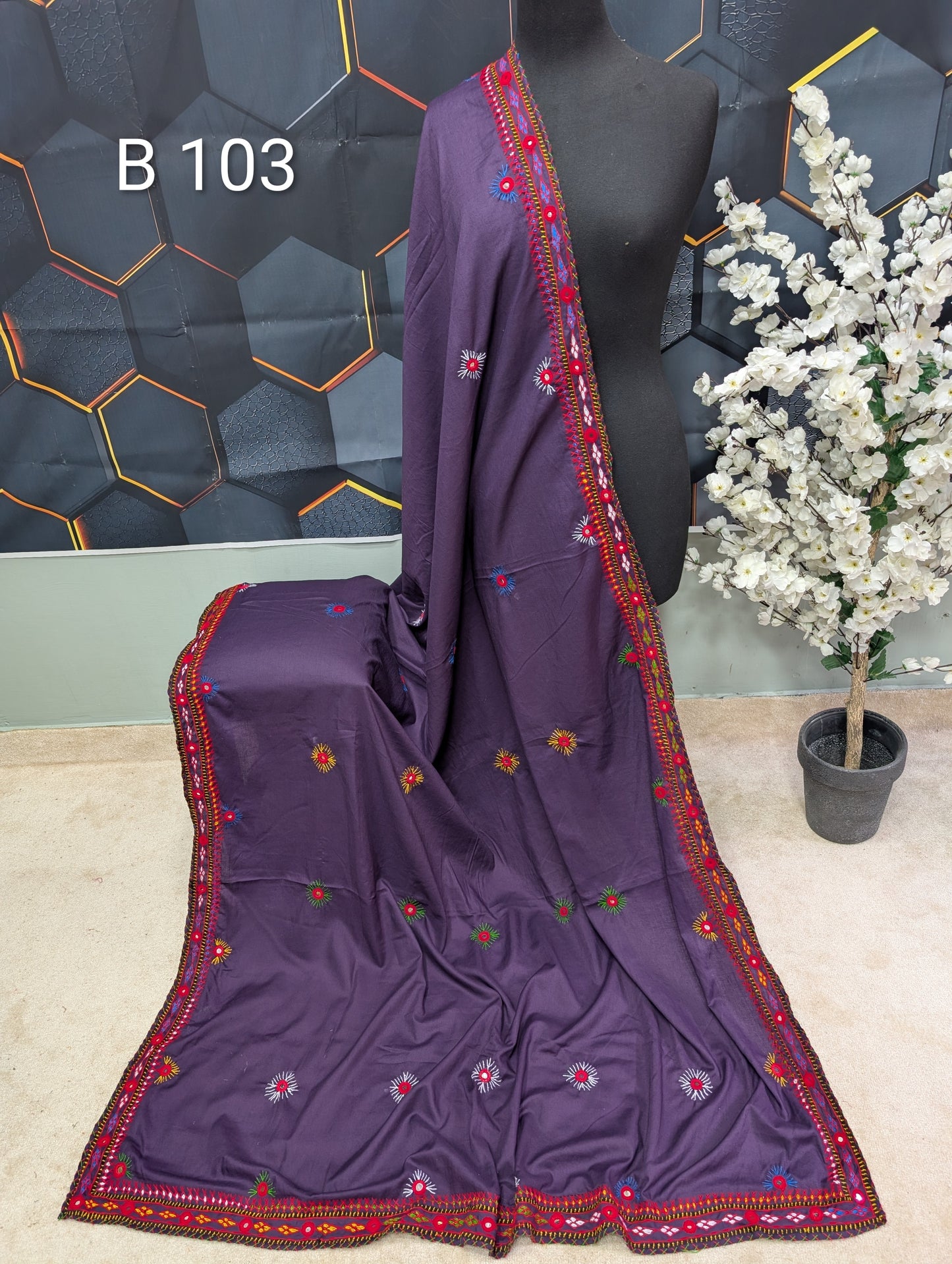 Swiss Lawn Handmade Balouchi Shawl 4 Side Border Perfect Gift | B103