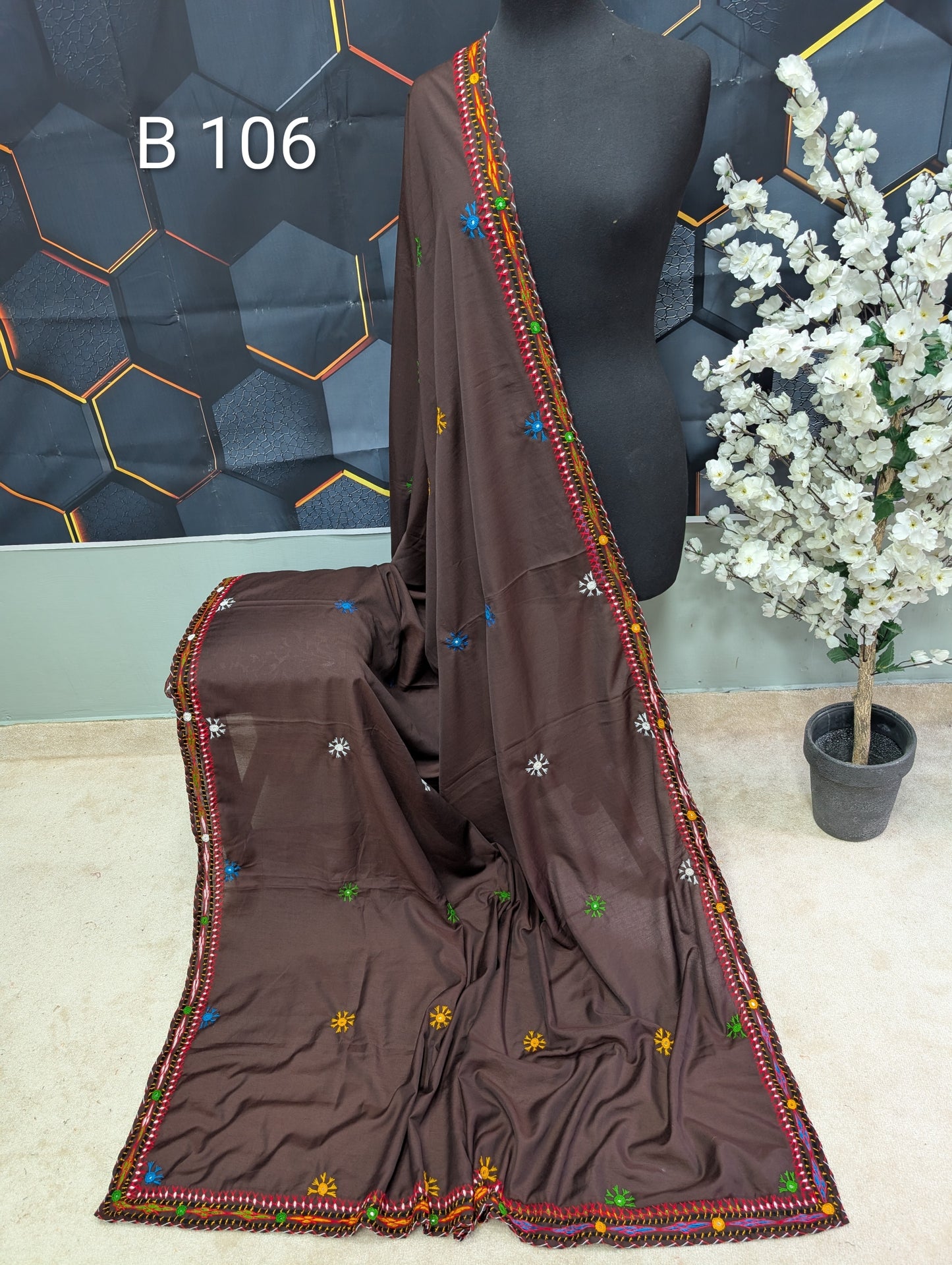 Swiss Lawn Handmade Balouchi Shawl 4 Side Border Perfect Gift | B106