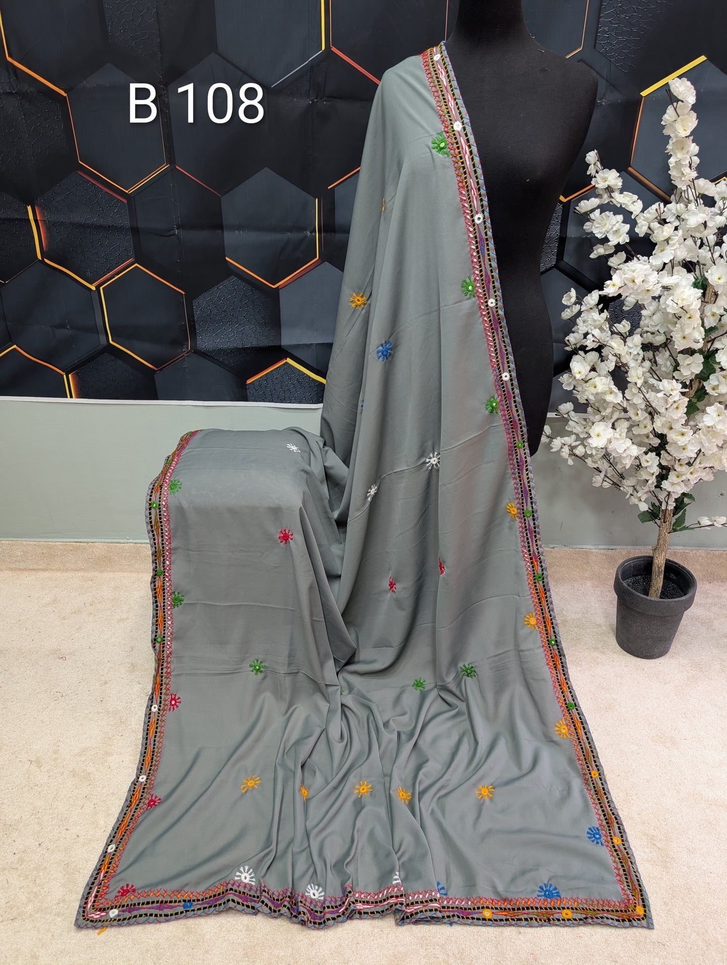 Swiss Lawn Handmade Balouchi Shawl 4 Side Border Perfect Gift | B108