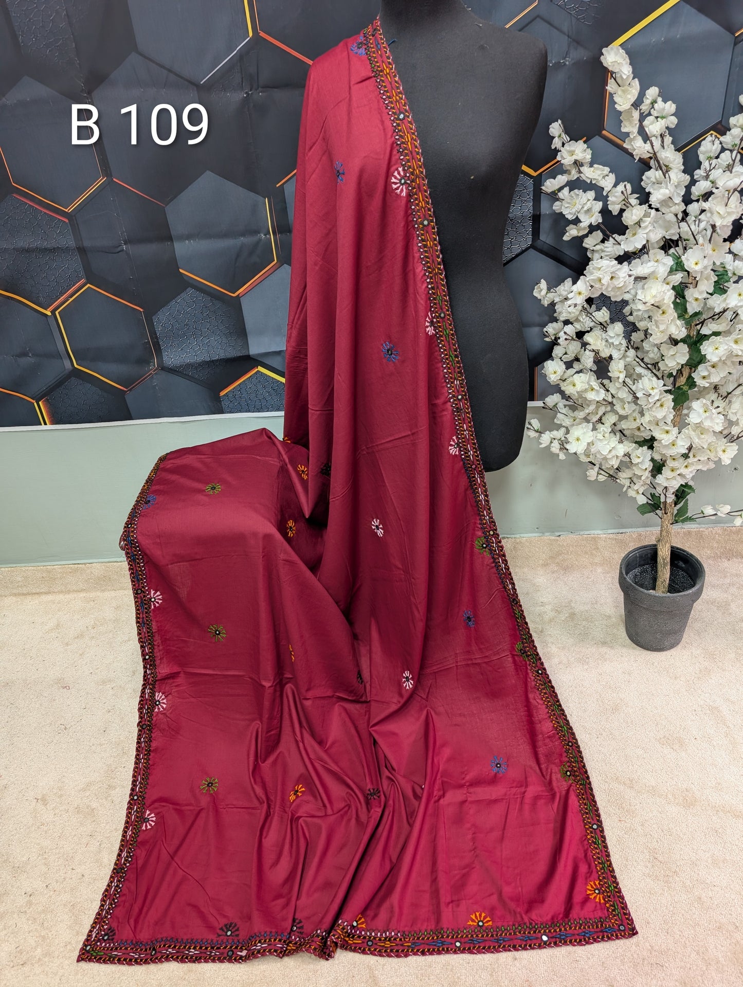 Swiss Lawn Handmade Balouchi Shawl 4 Side Border Perfect Gift | B109