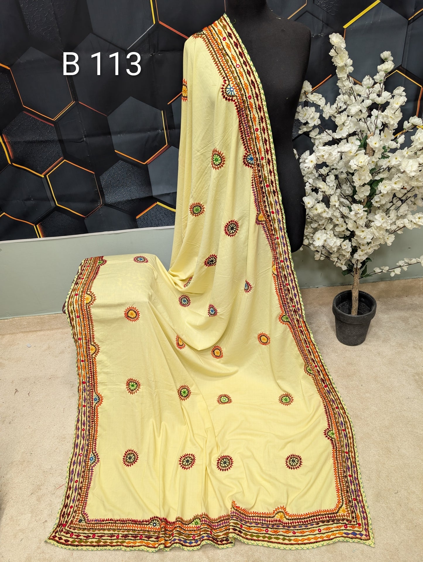 Swiss Lawn WIDE BORDER Handmade Balouchi Shawl 4 Side Border Perfect Gift | B113